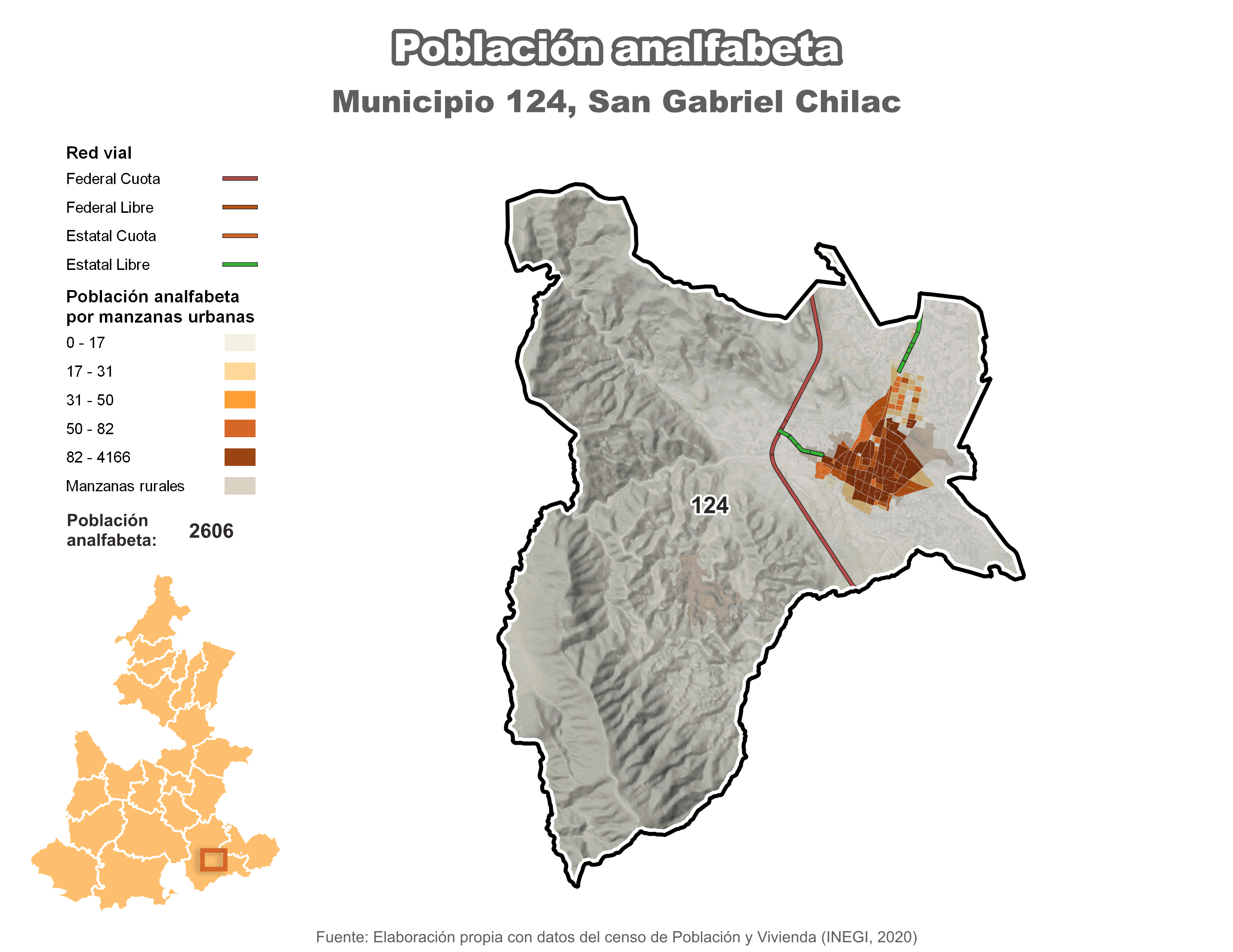 Biblioteca de Mapas - Población analfabeta municipio de San Gabriel Chilac