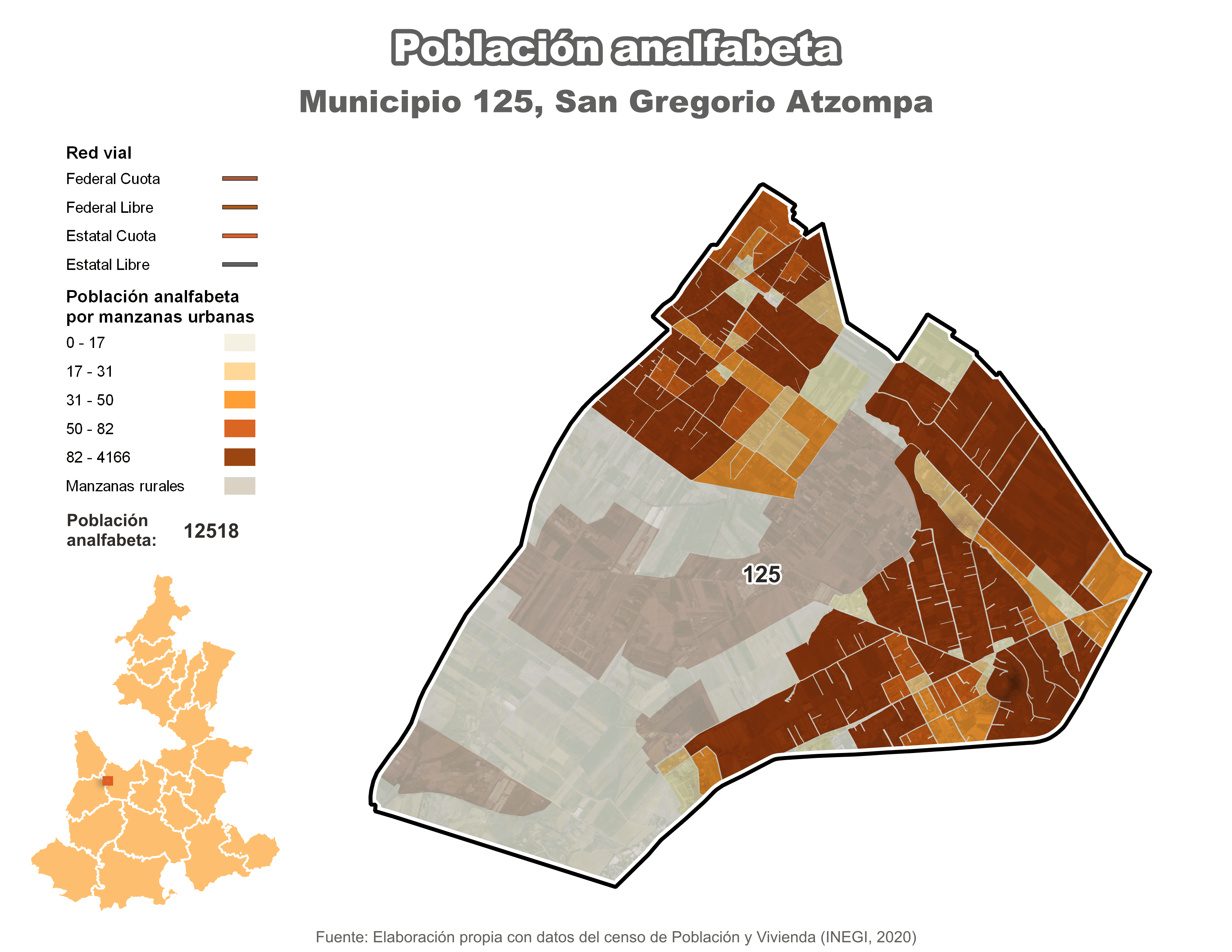 Biblioteca de Mapas - Población analfabeta municipio de San Gregorio Atzompa