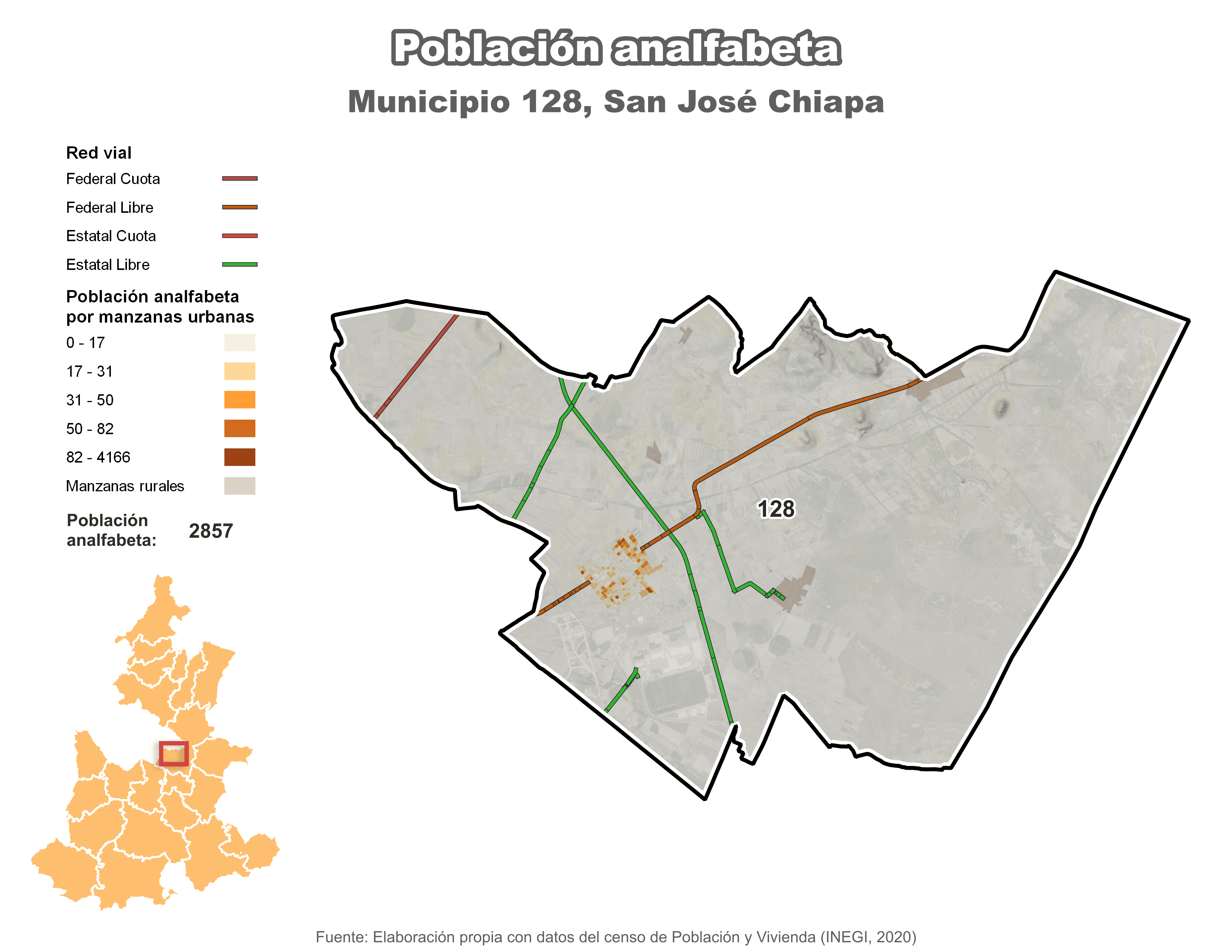 Biblioteca de Mapas - Población analfabeta municipio de San José Chiapa