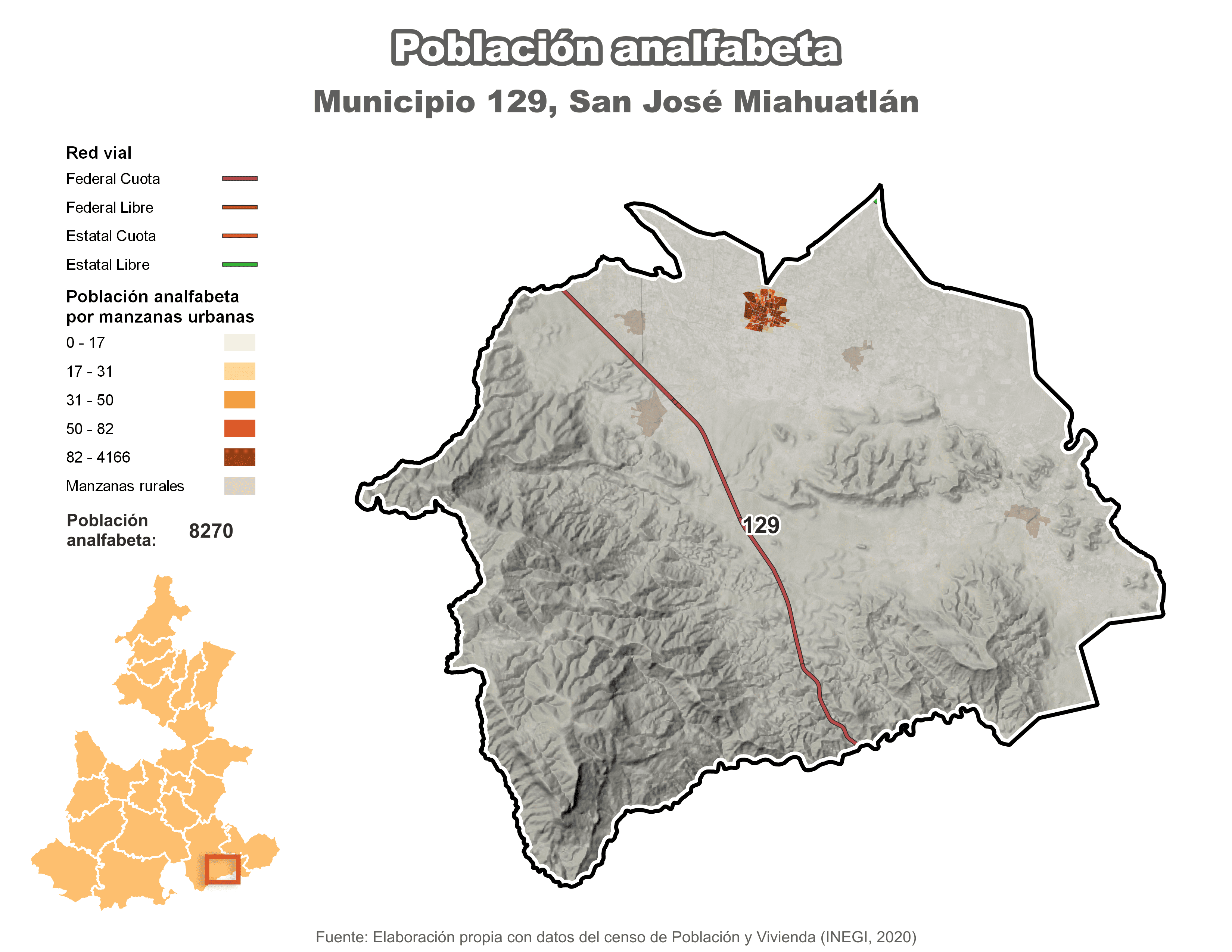 Biblioteca de Mapas - Población analfabeta municipio de San José Miahuatlán