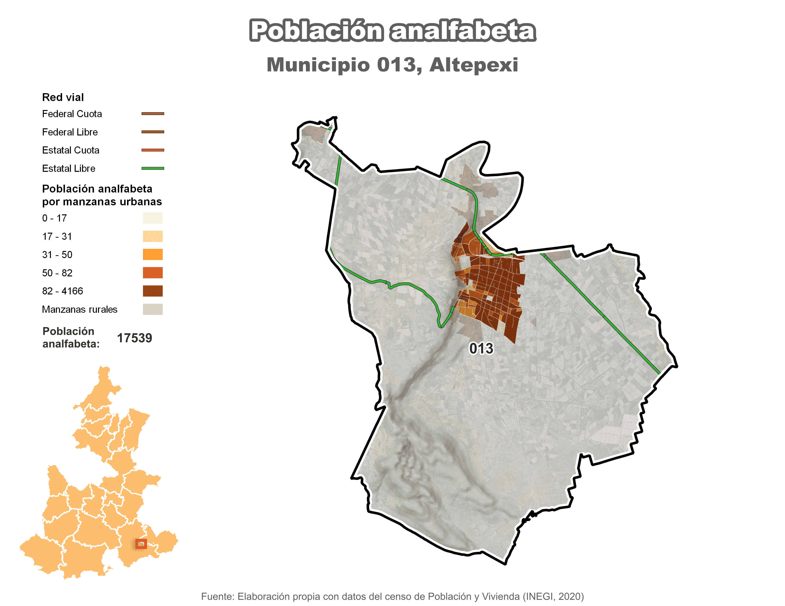 Biblioteca de Mapas - Población analfabeta municipio de Altepexi