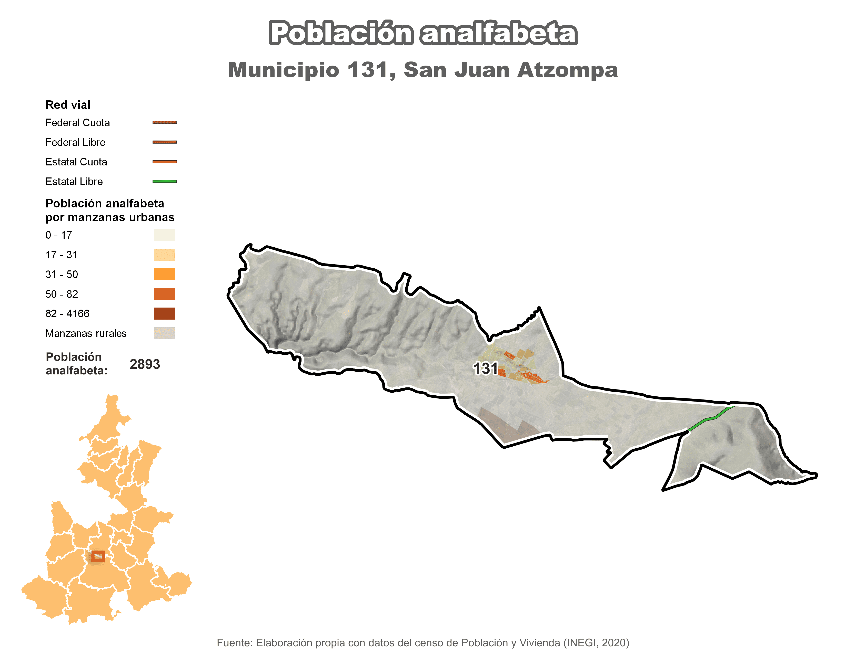 Biblioteca de Mapas - Población analfabeta municipio de San Juan Atzompa