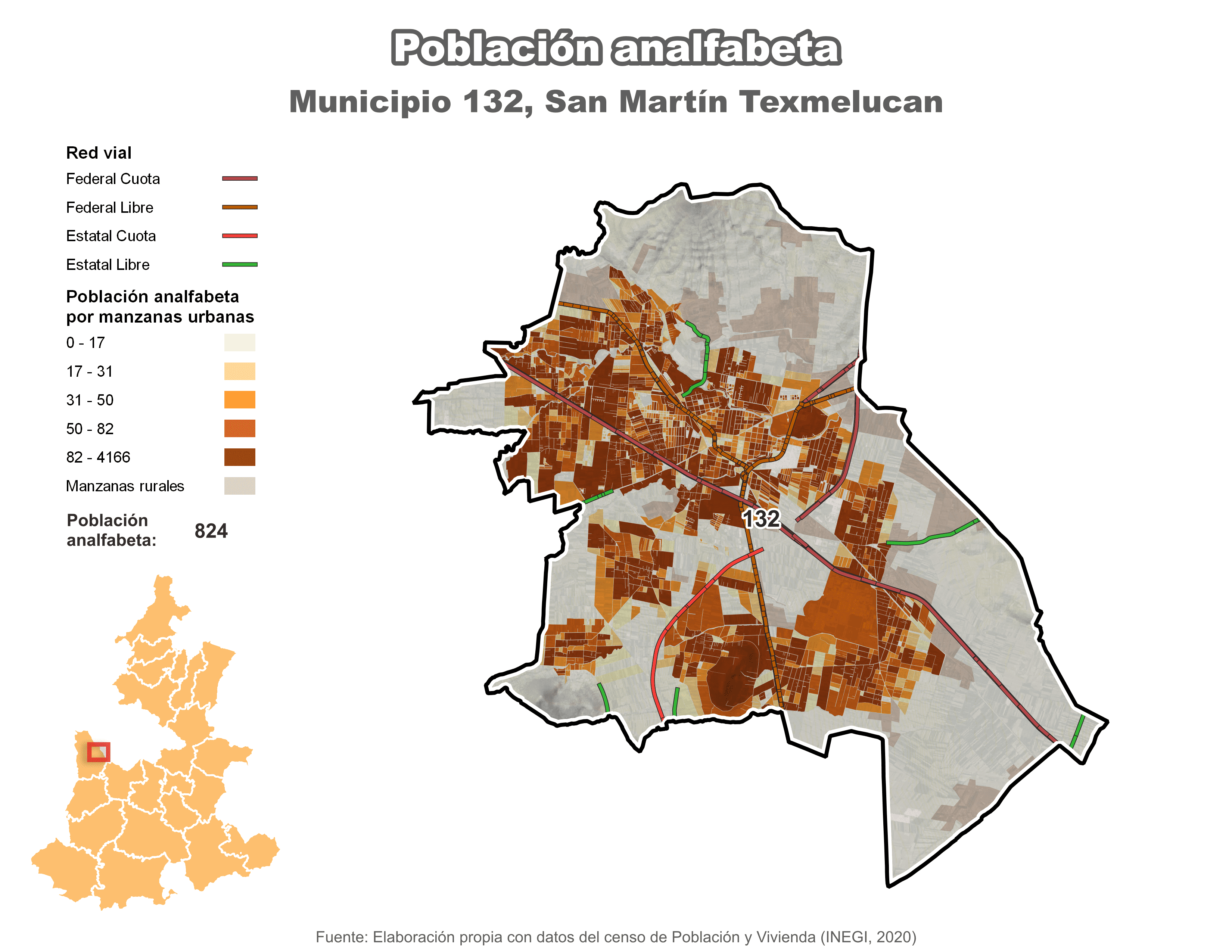 Biblioteca de Mapas - Población analfabeta municipio de San Martín Texmelucan