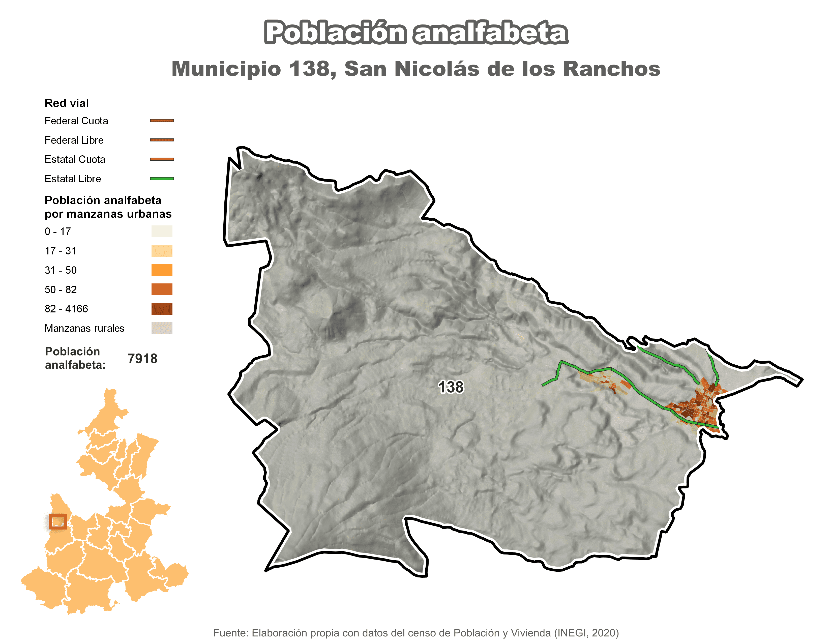 Biblioteca de Mapas - Población analfabeta municipio de San Nicolás de los Ranchos