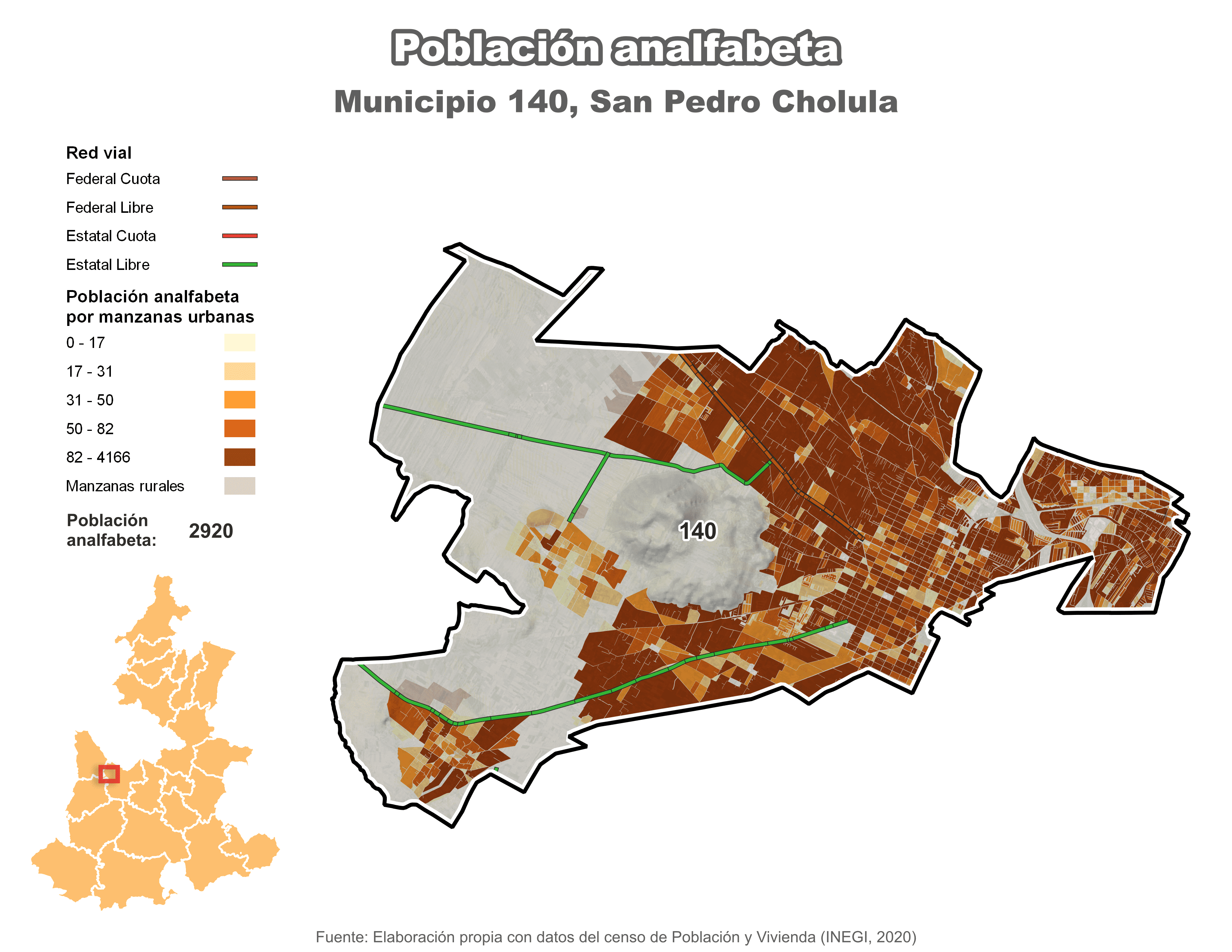 Biblioteca de Mapas - Población analfabeta municipio de San Pedro Cholula