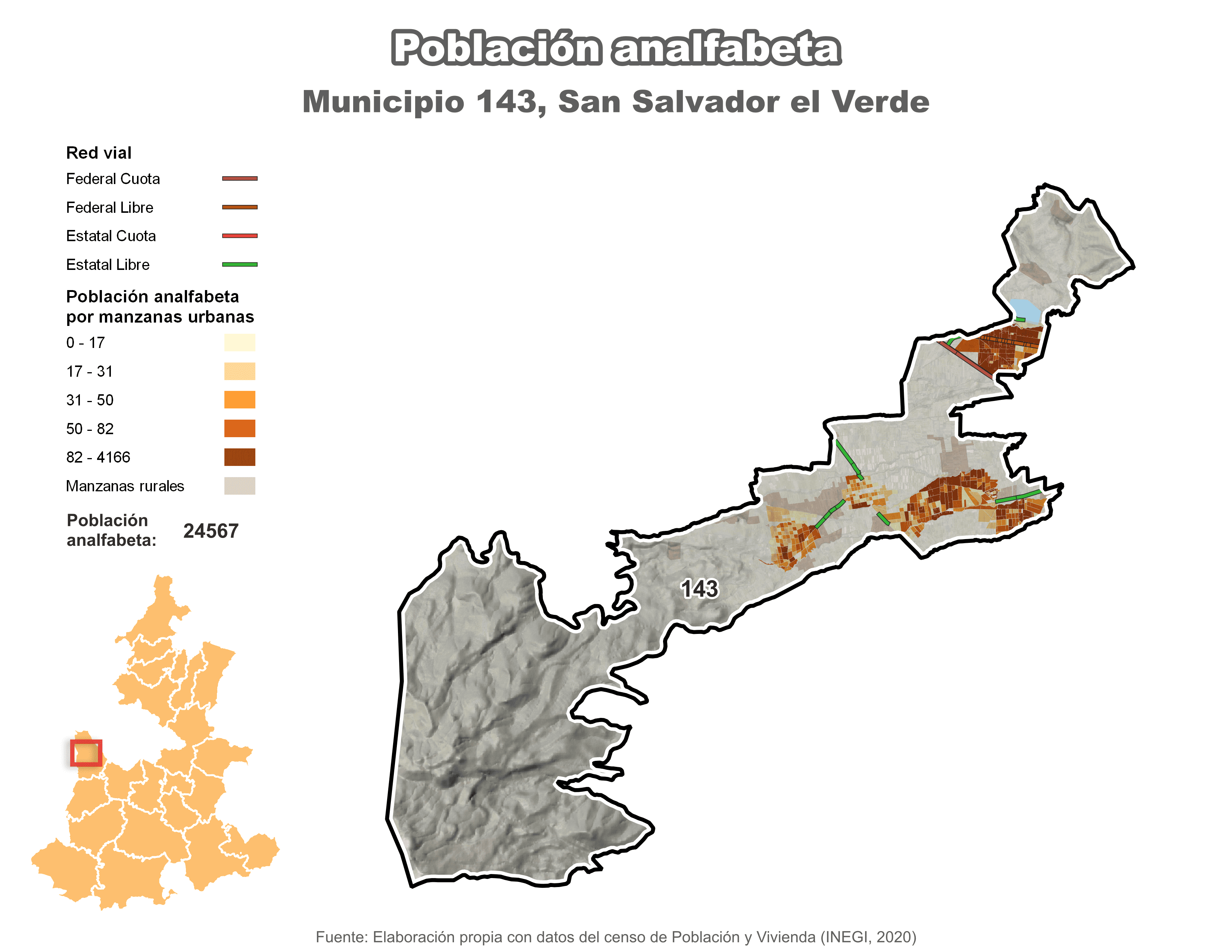 Biblioteca de Mapas - Población analfabeta municipio de San Salvador el Verde