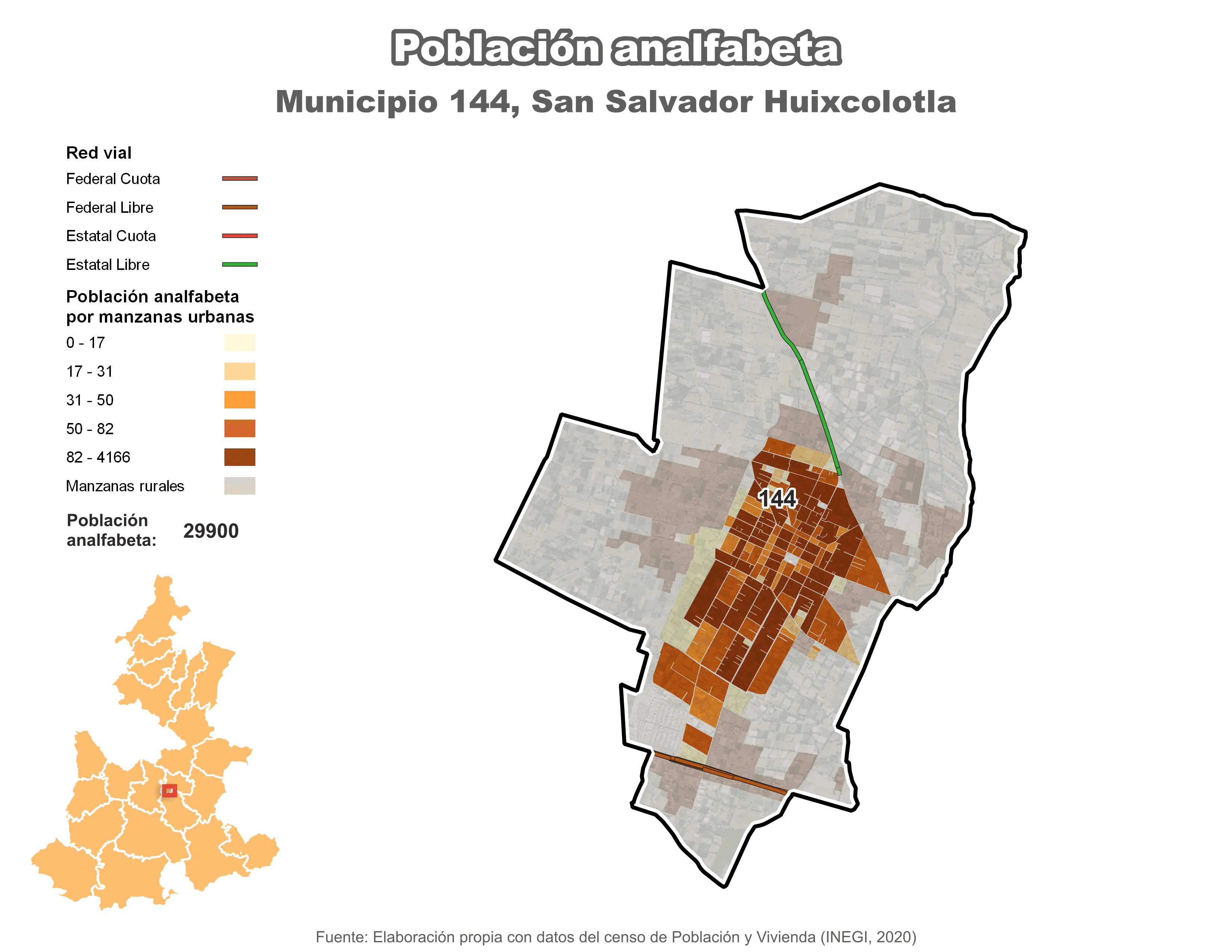 Biblioteca de Mapas - Población analfabeta municipio de San Salvador Huixcolotla