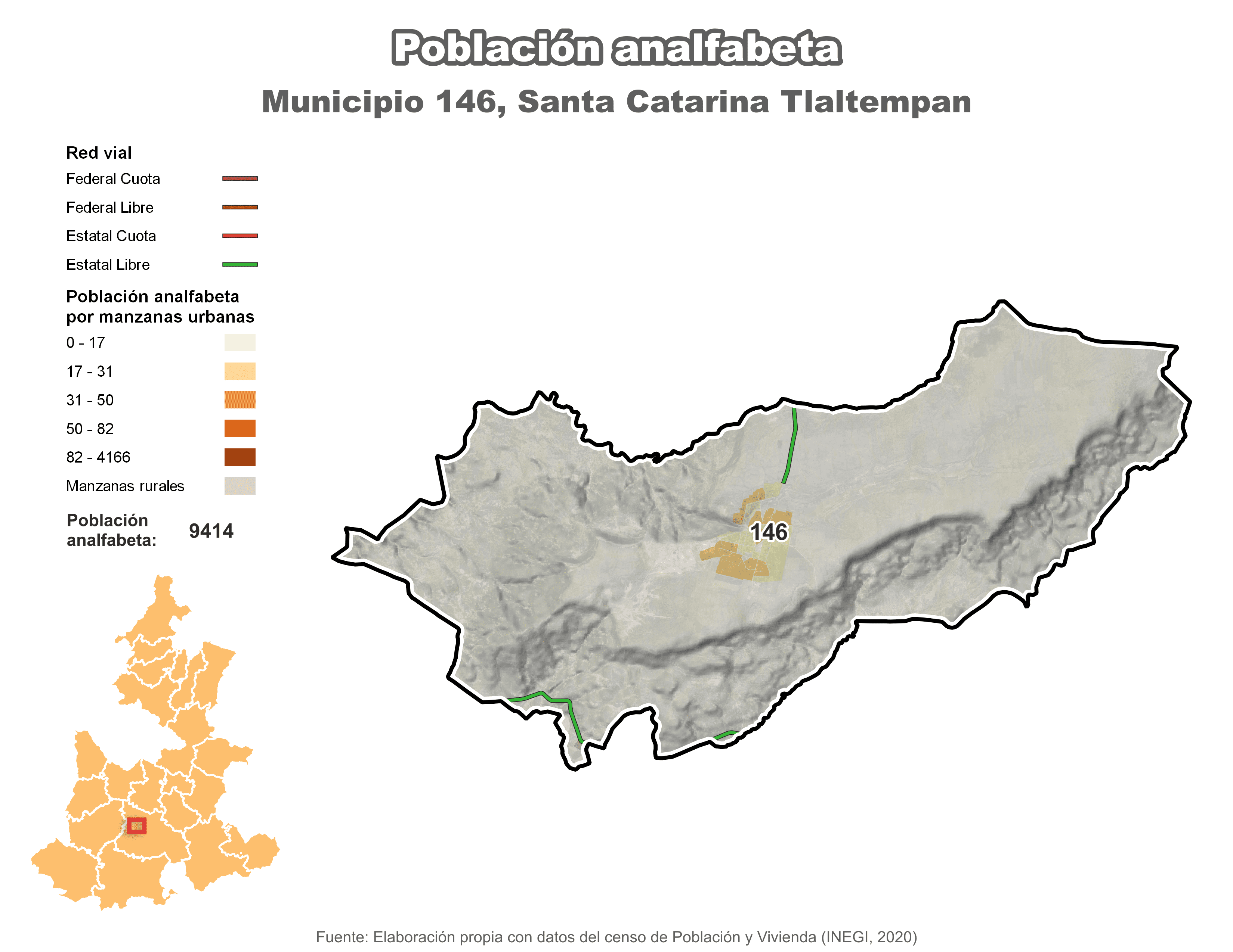 Biblioteca de Mapas - Población analfabeta municipio de Santa Catarina Tlaltempan