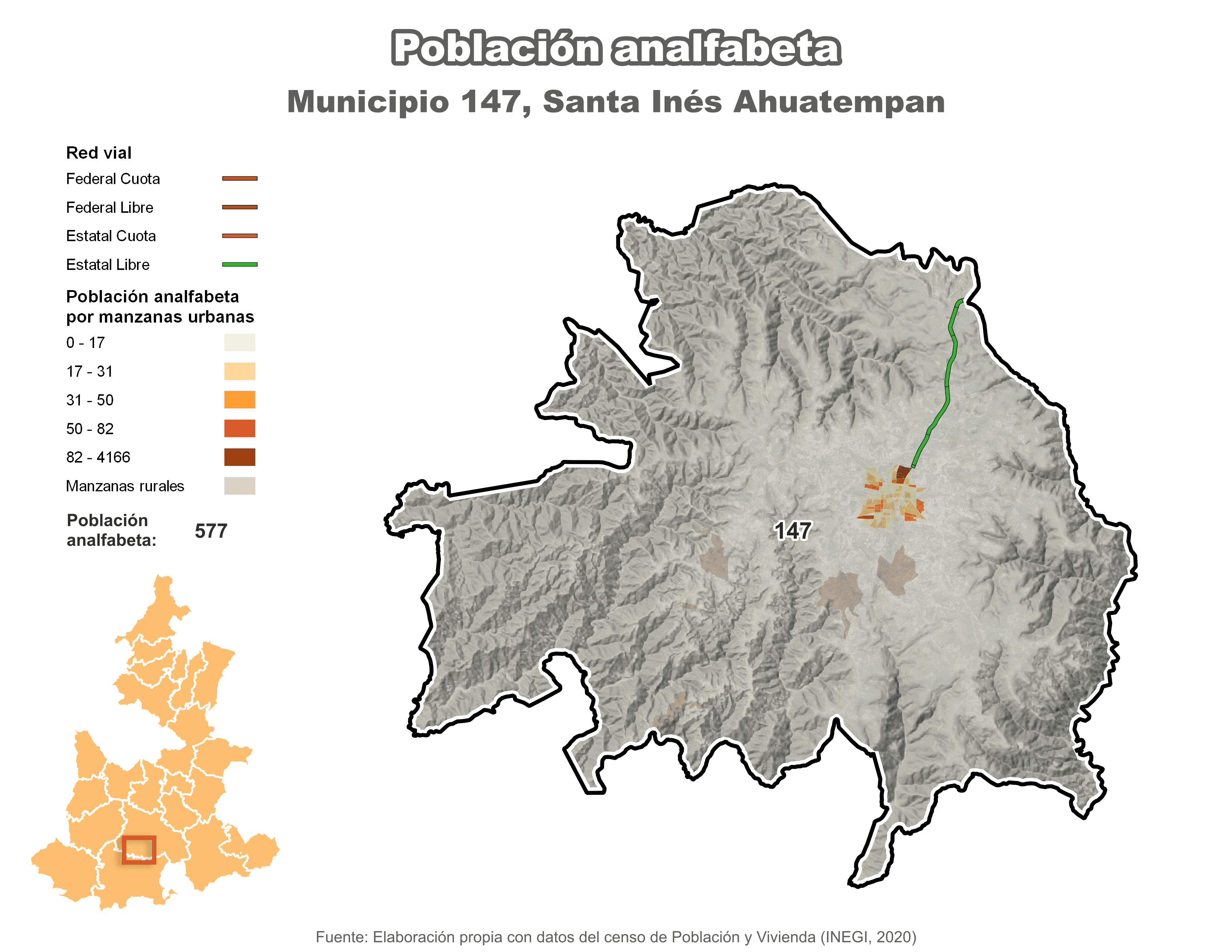 Biblioteca de Mapas - Población analfabeta municipio de Santa Inés Ahuatempan