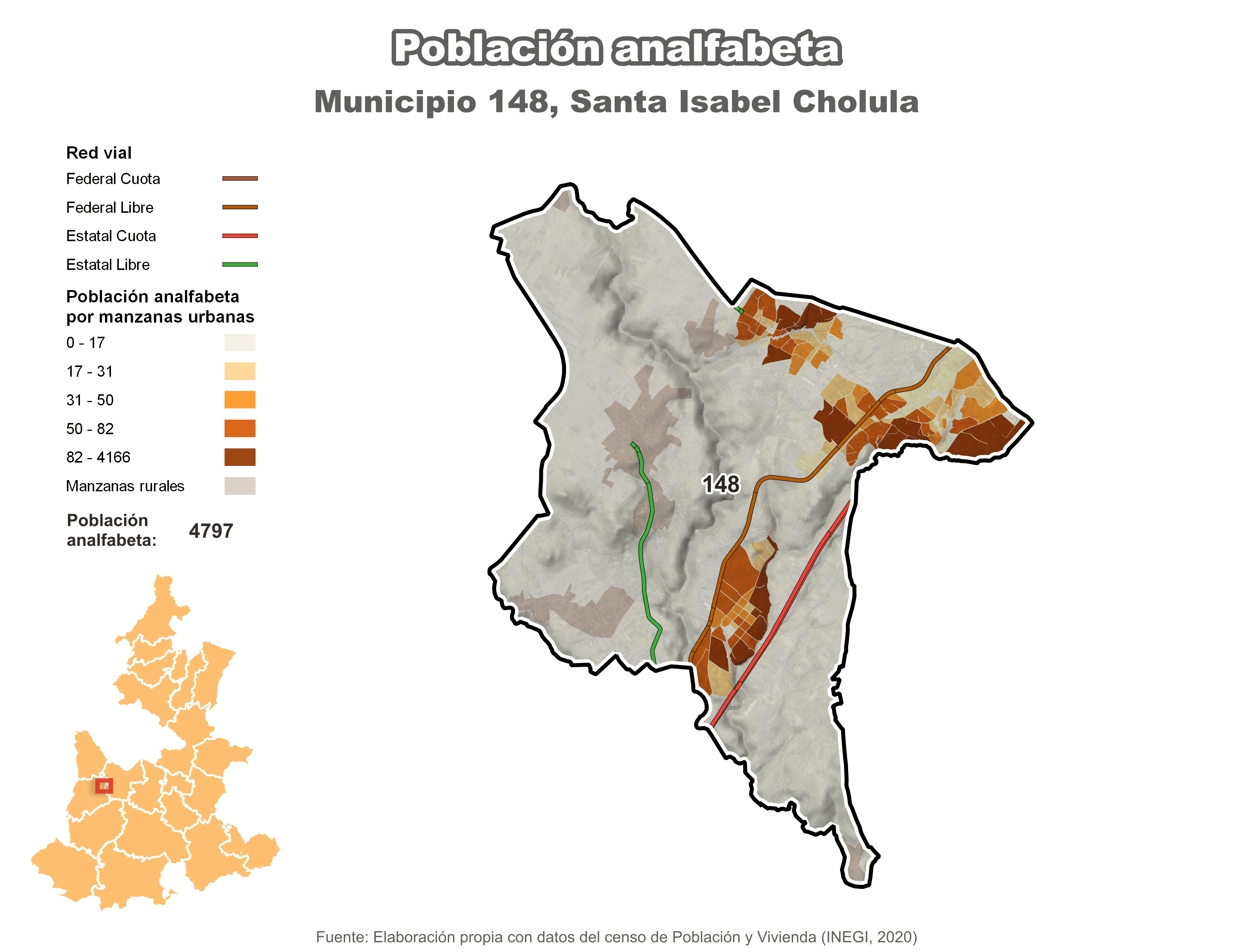 Biblioteca de Mapas - Población analfabeta municipio de Santa Isabel Cholula