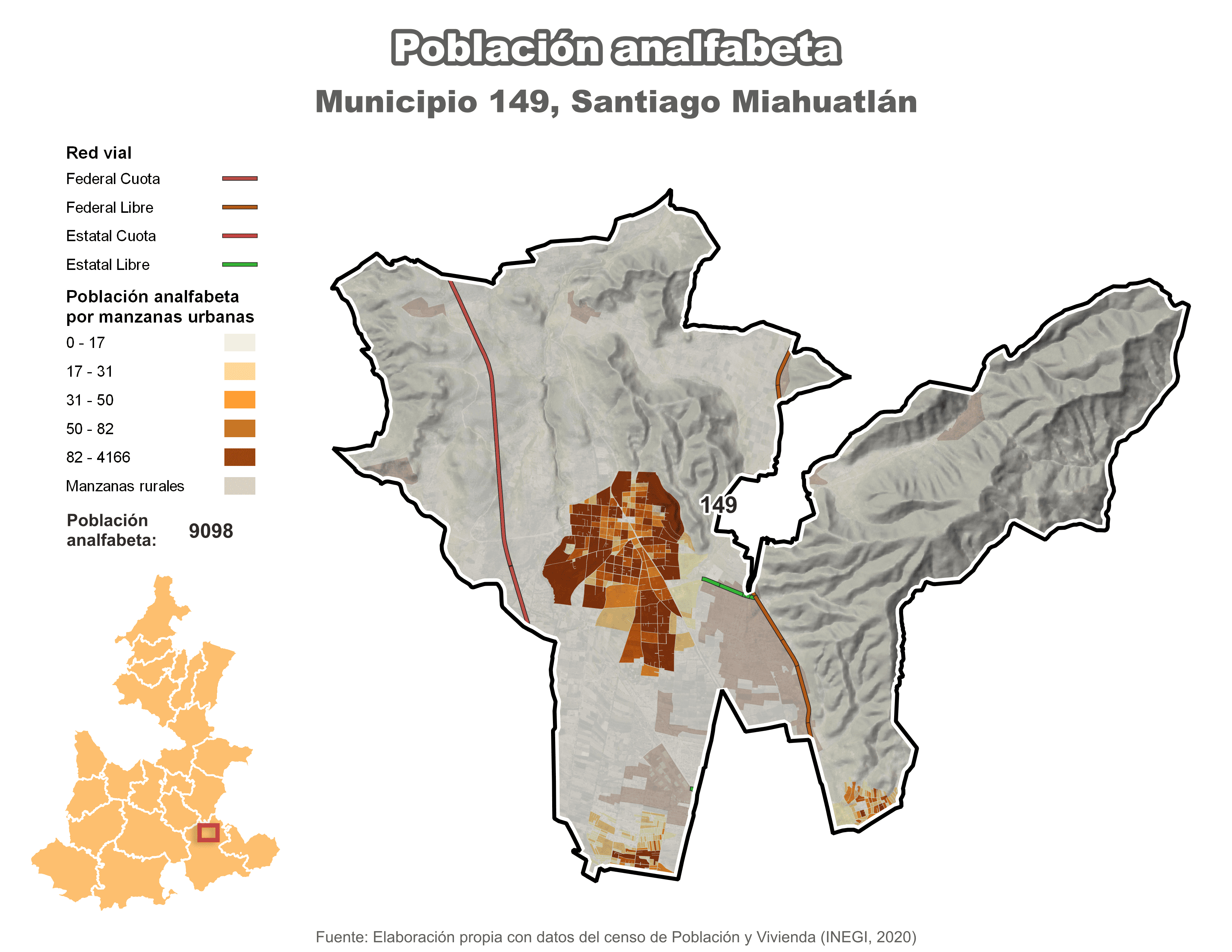 Biblioteca de Mapas - Población analfabeta municipio de Santiago Miahuatlán