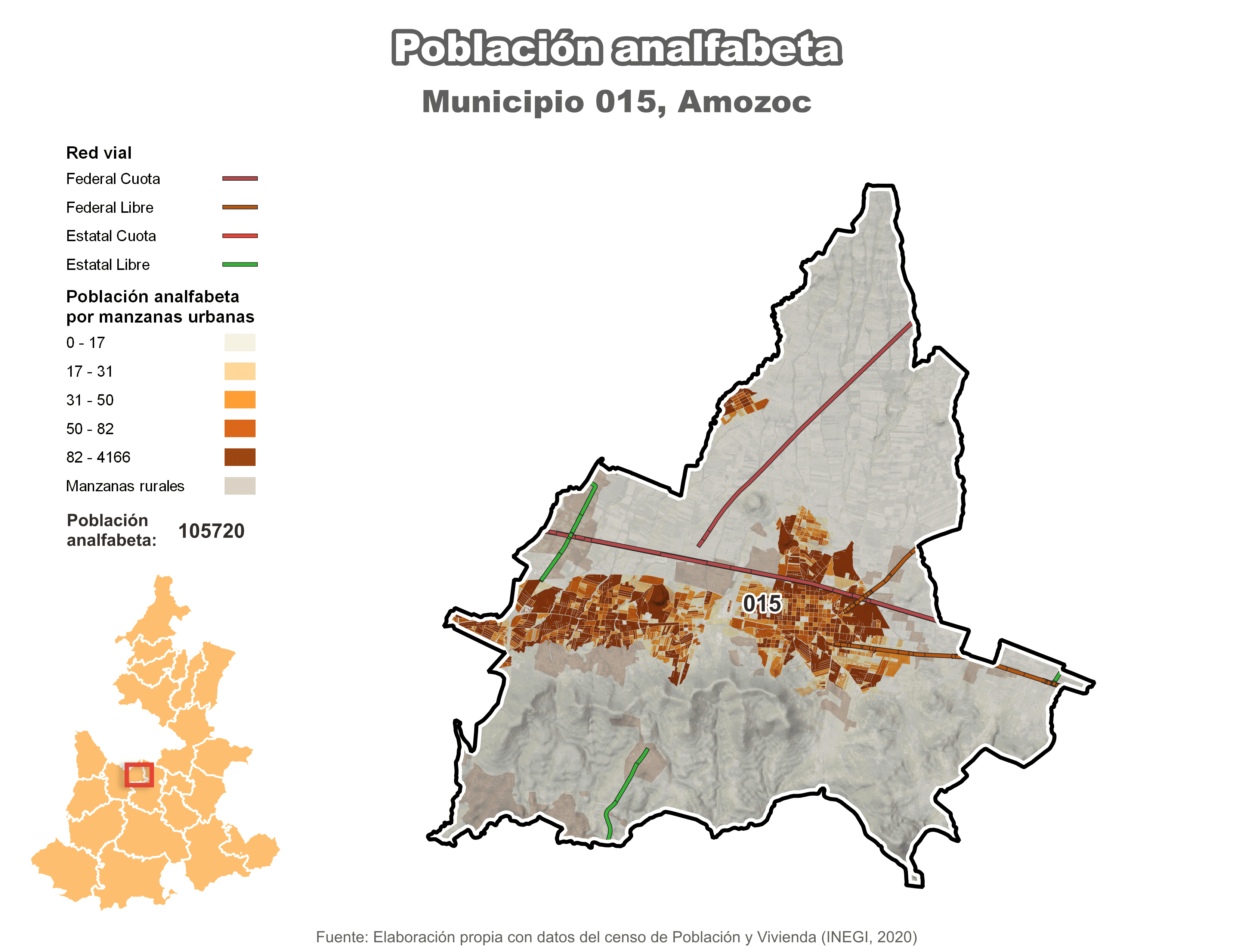 Biblioteca de Mapas - Población analfabeta municipio de Amozoc