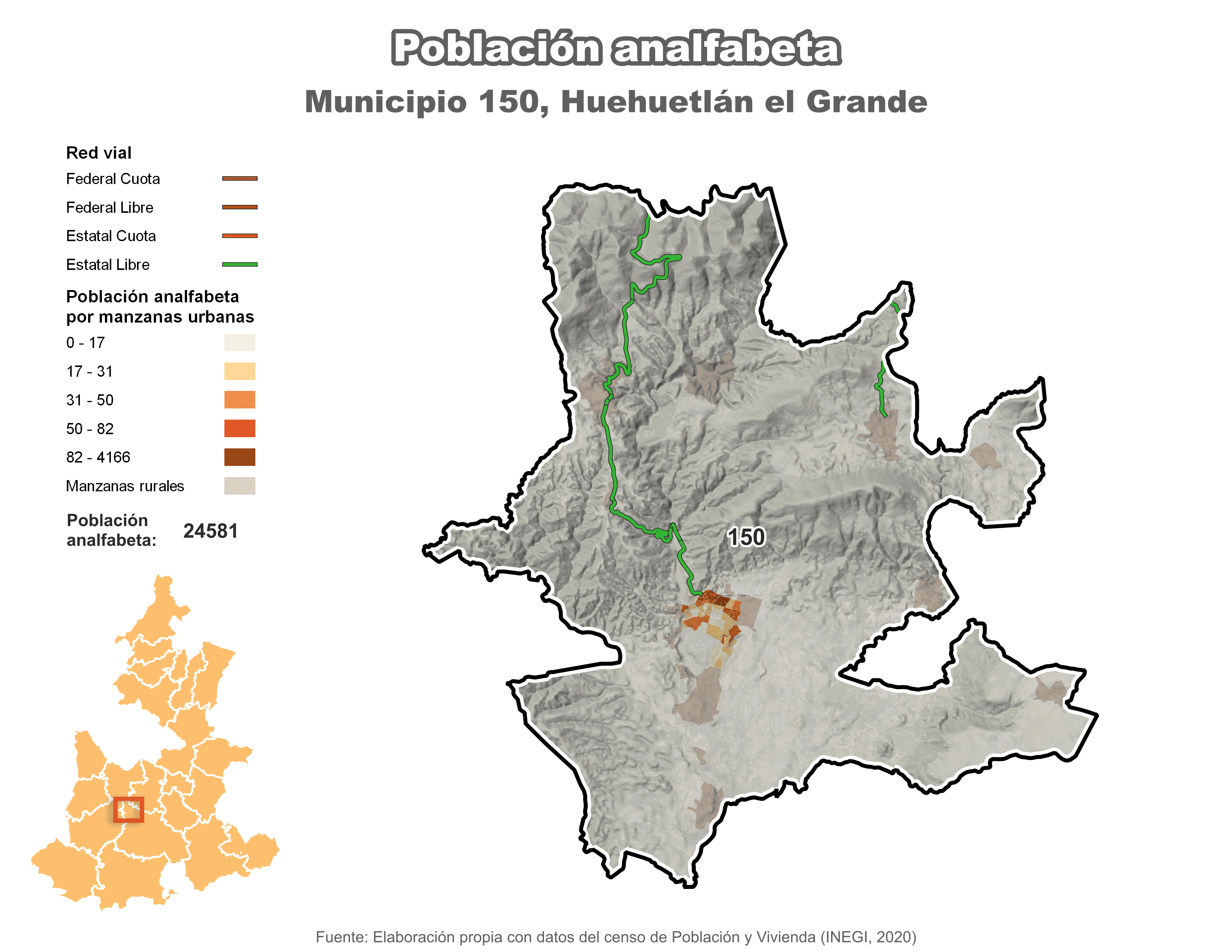 Biblioteca de Mapas - Población analfabeta municipio de Huehuetlán el Grande