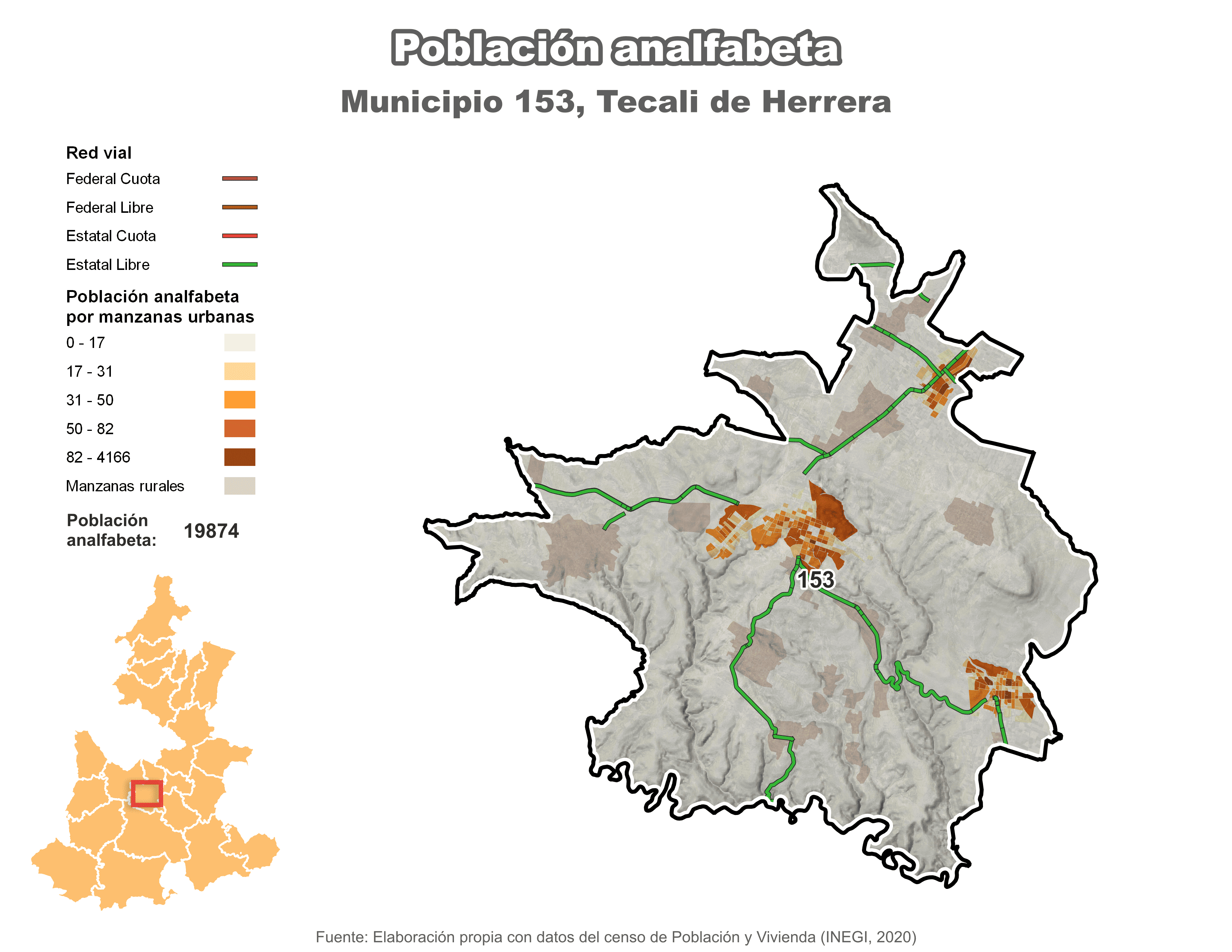 Biblioteca de Mapas - Población analfabeta municipio de Tecali de Herrera