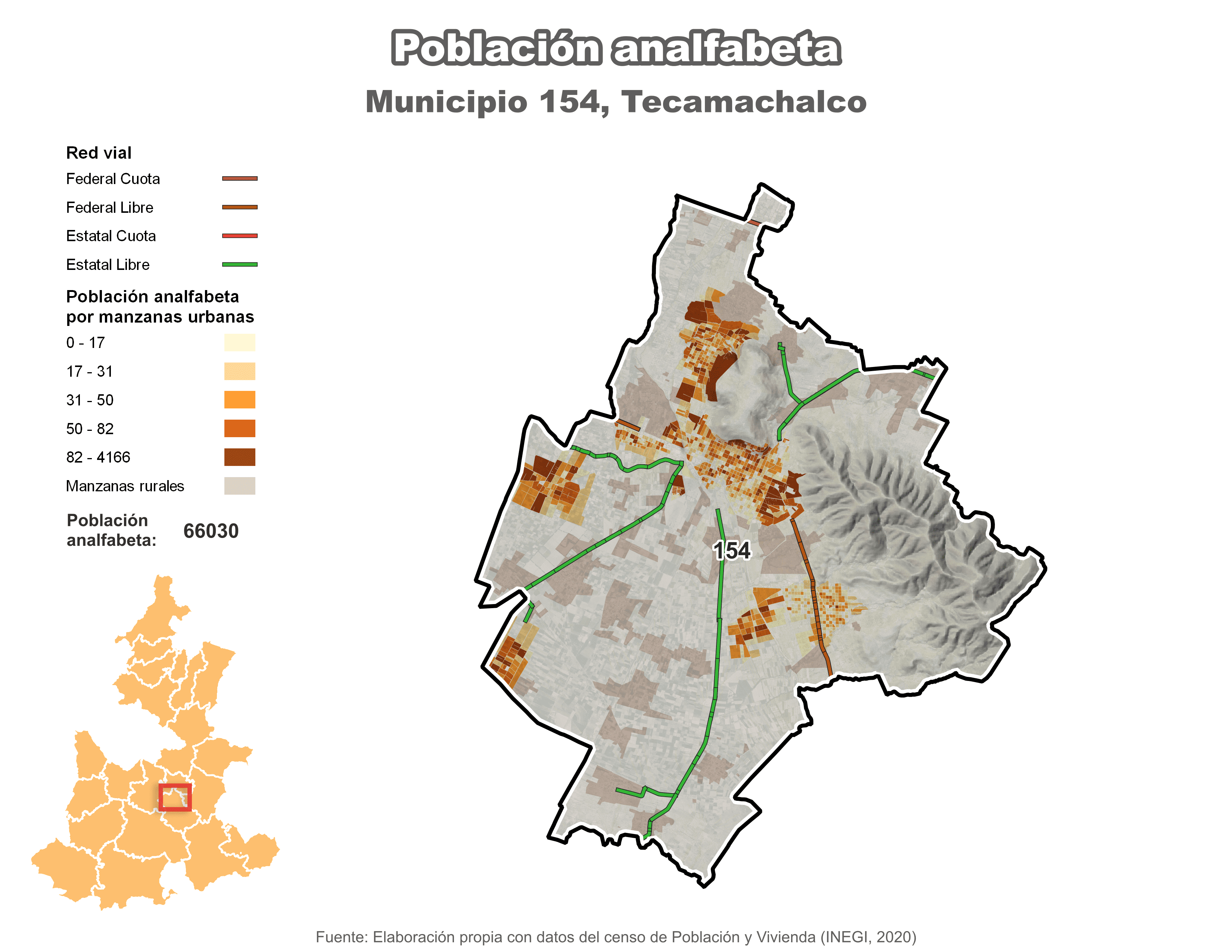 Biblioteca de Mapas - Población analfabeta municipio de Tecamachalco