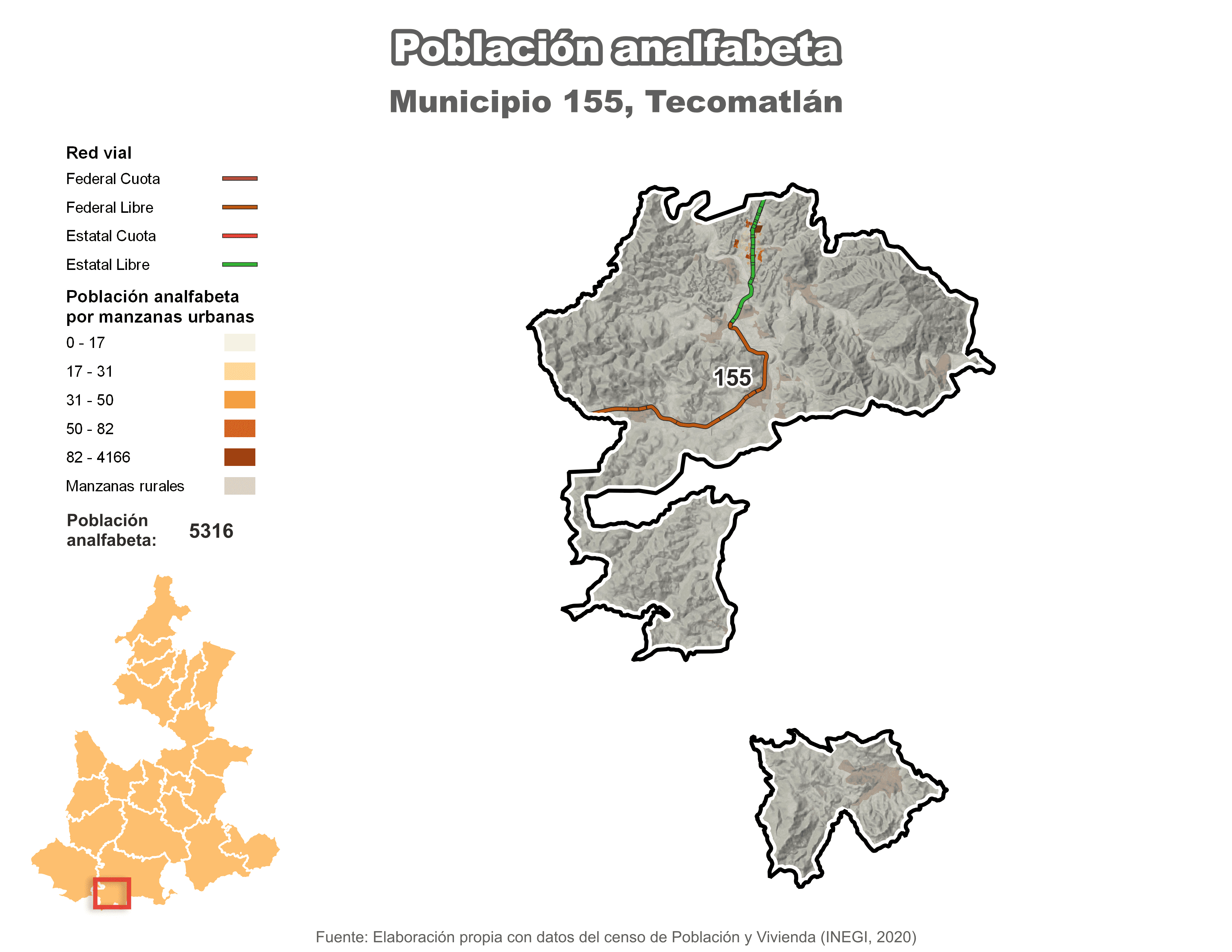 Biblioteca de Mapas - Población analfabeta municipio de Tecomatlán