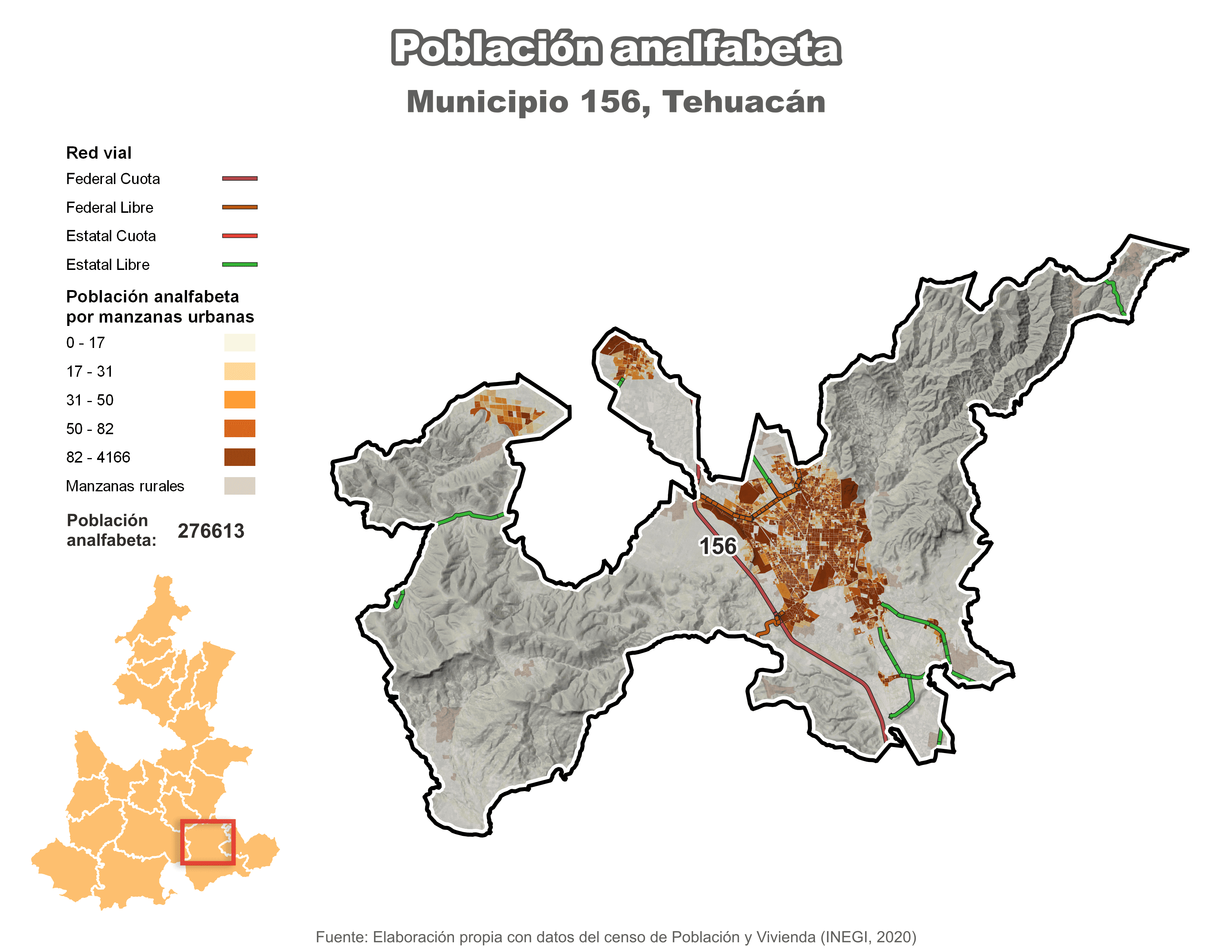 Biblioteca de Mapas - Población analfabeta municipio de Tehuacán