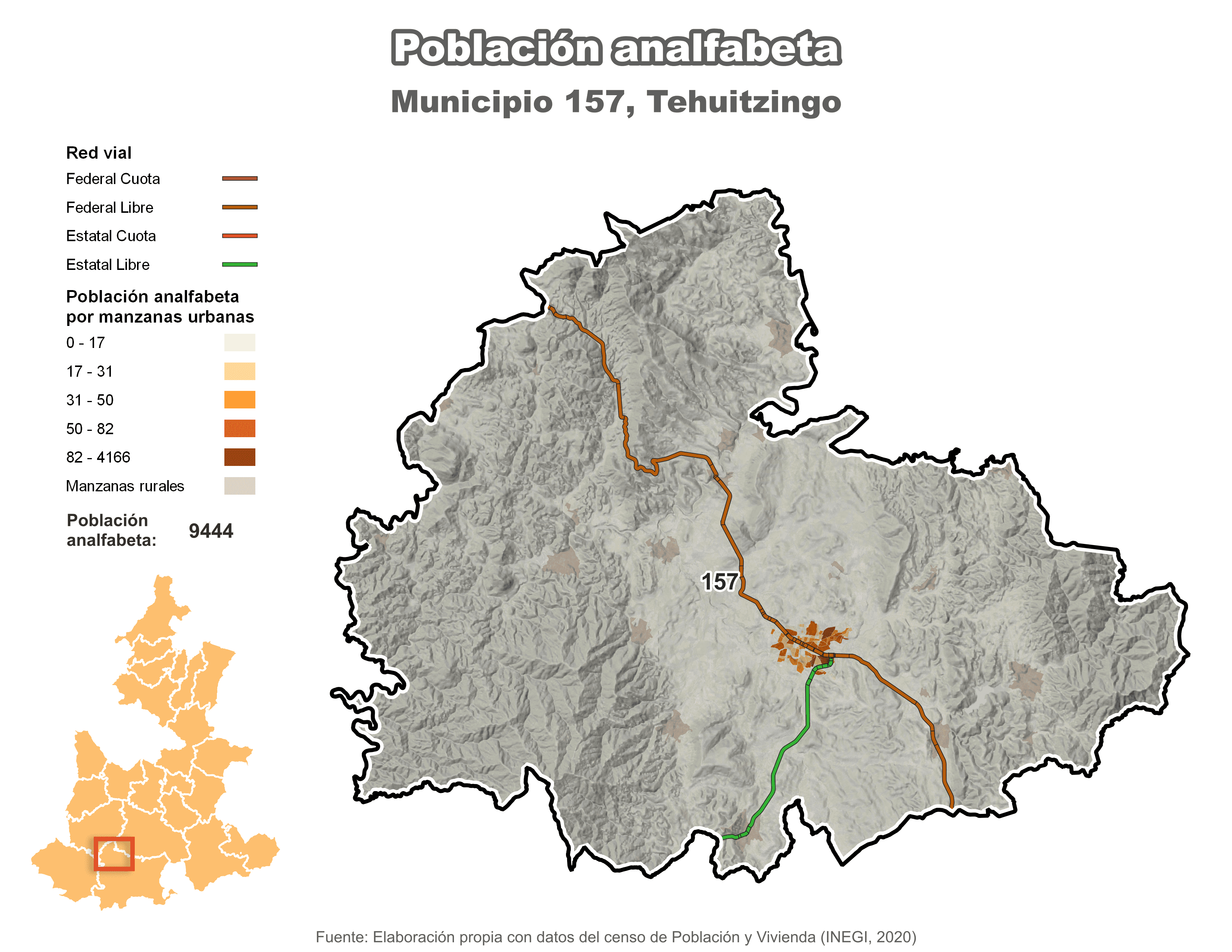 Biblioteca de Mapas - Población analfabeta municipio de Tehuitzingo