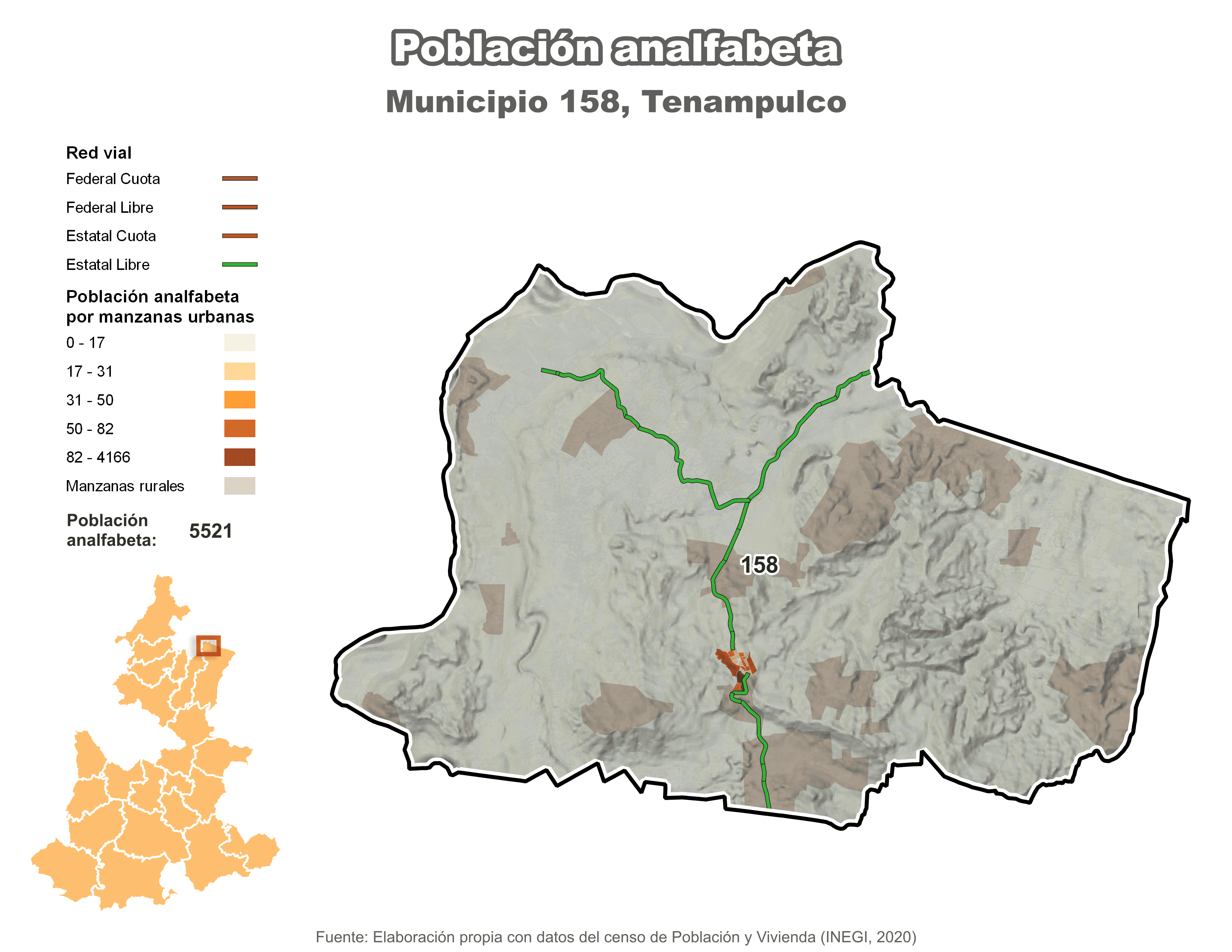 Biblioteca de Mapas - Población analfabeta municipio de Tenampulco