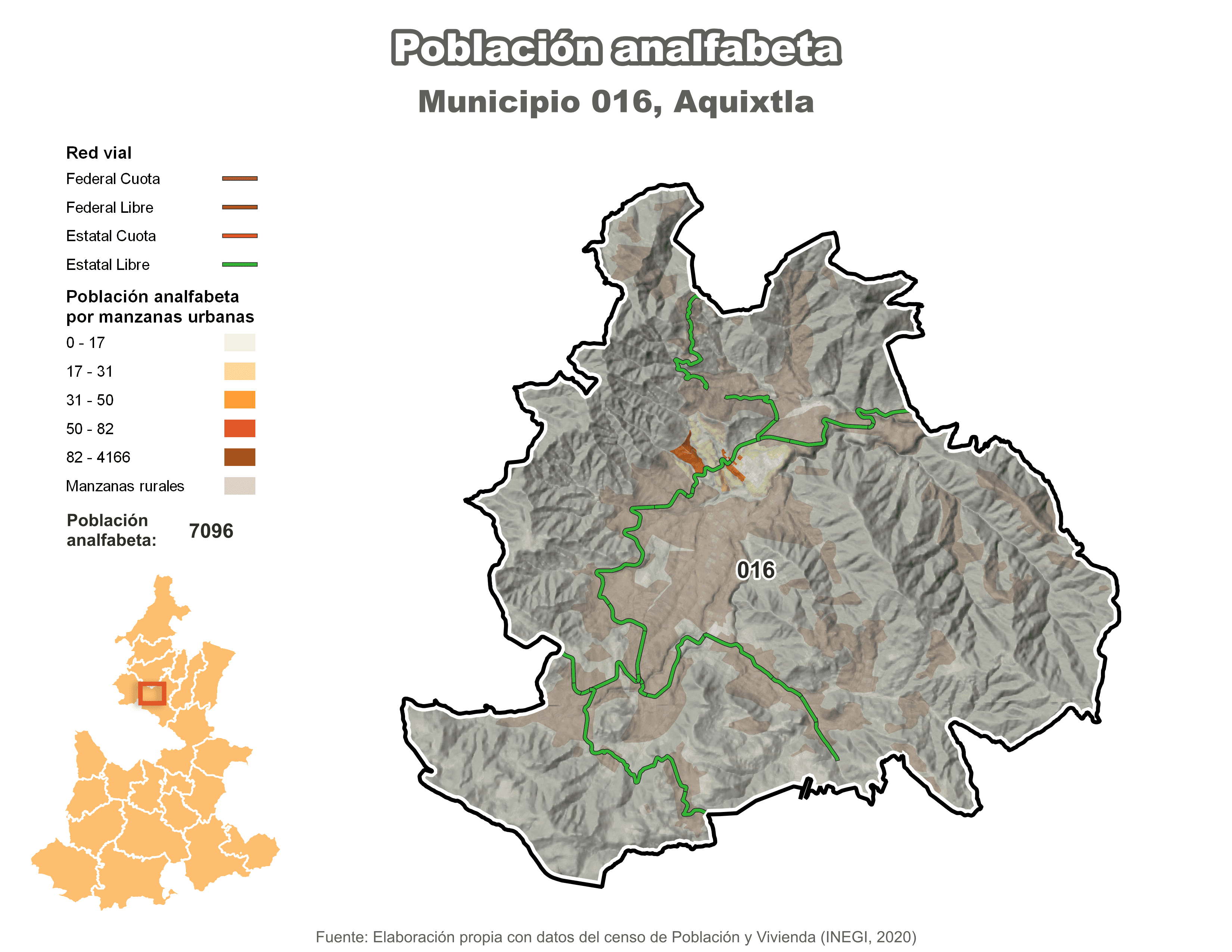 Biblioteca de Mapas - Población analfabeta municipio de Aquixtla