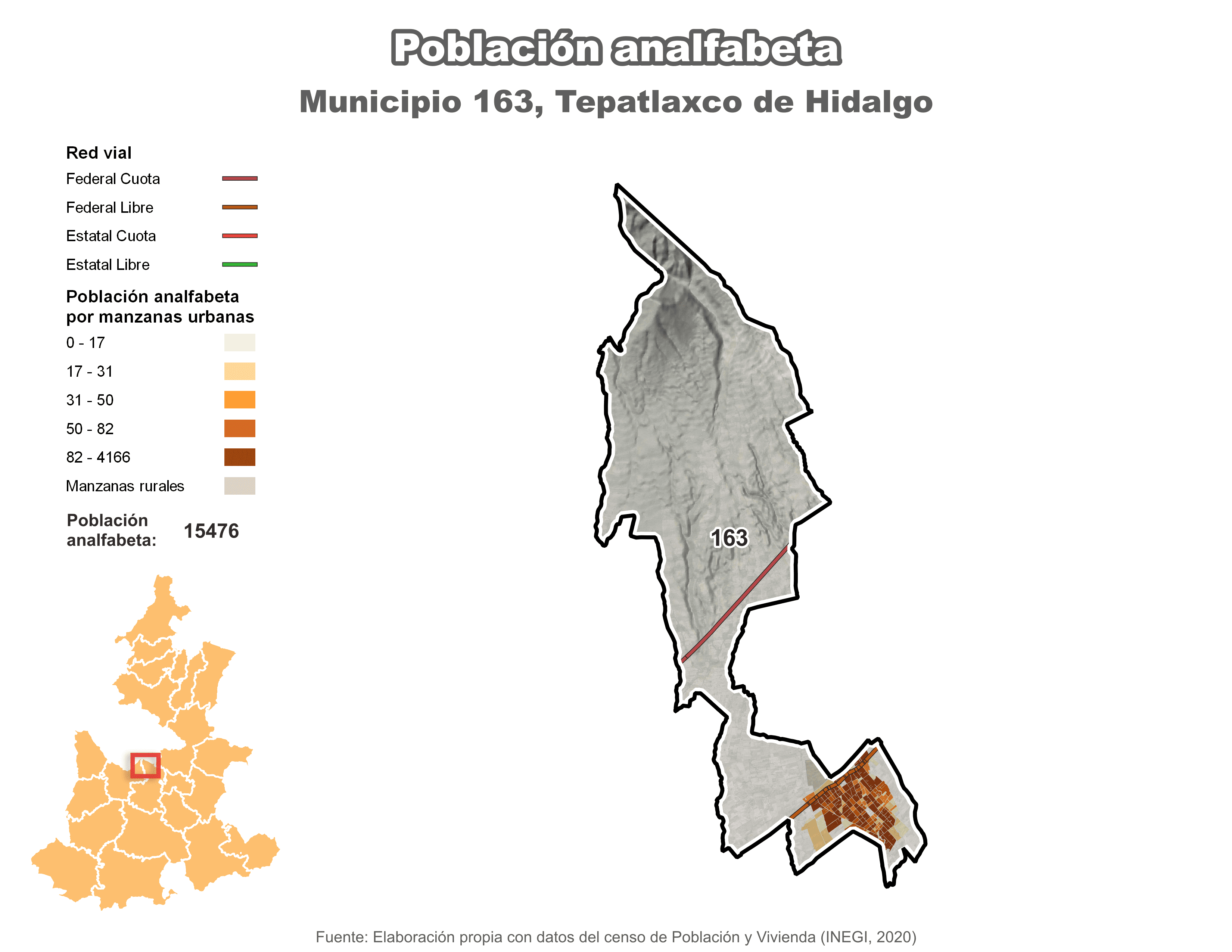 Biblioteca de Mapas - Población analfabeta municipio de Tepatlaxco de Hidalgo