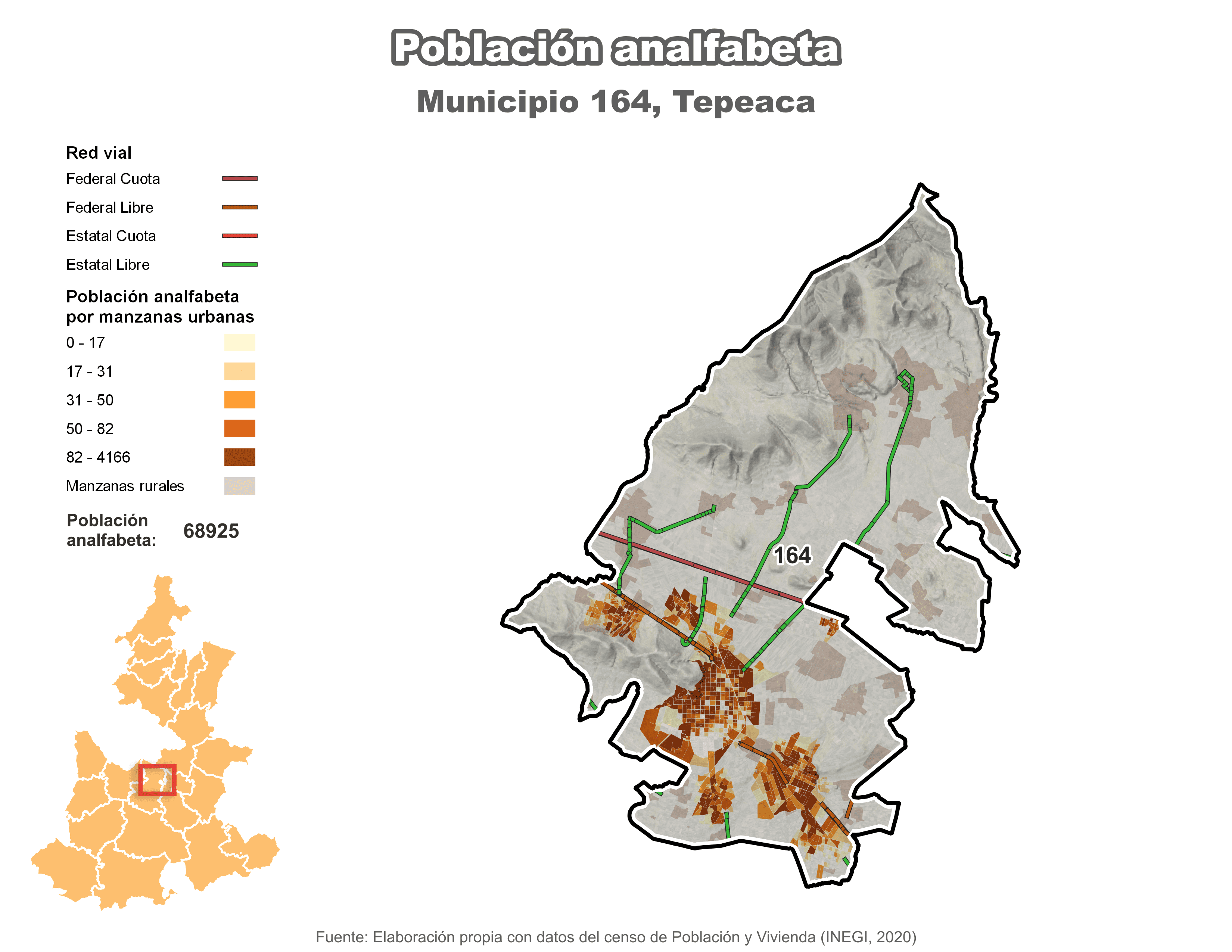 Biblioteca de Mapas - Población analfabeta municipio de Tepeaca