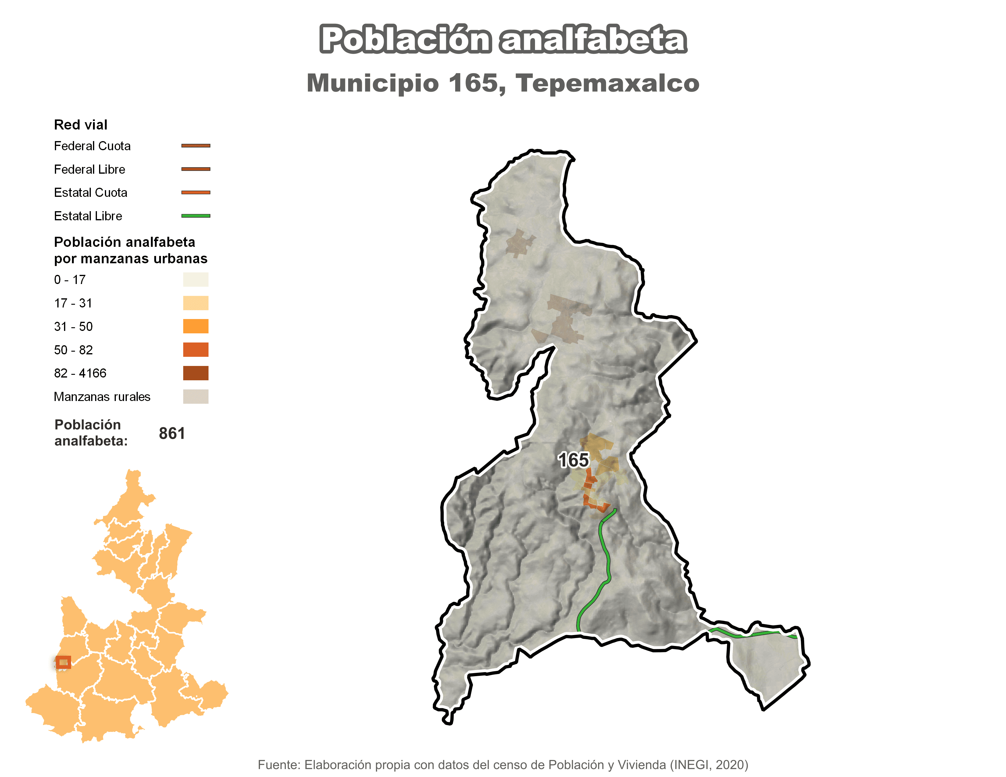 Biblioteca de Mapas - Población analfabeta municipio de Tepemaxalco