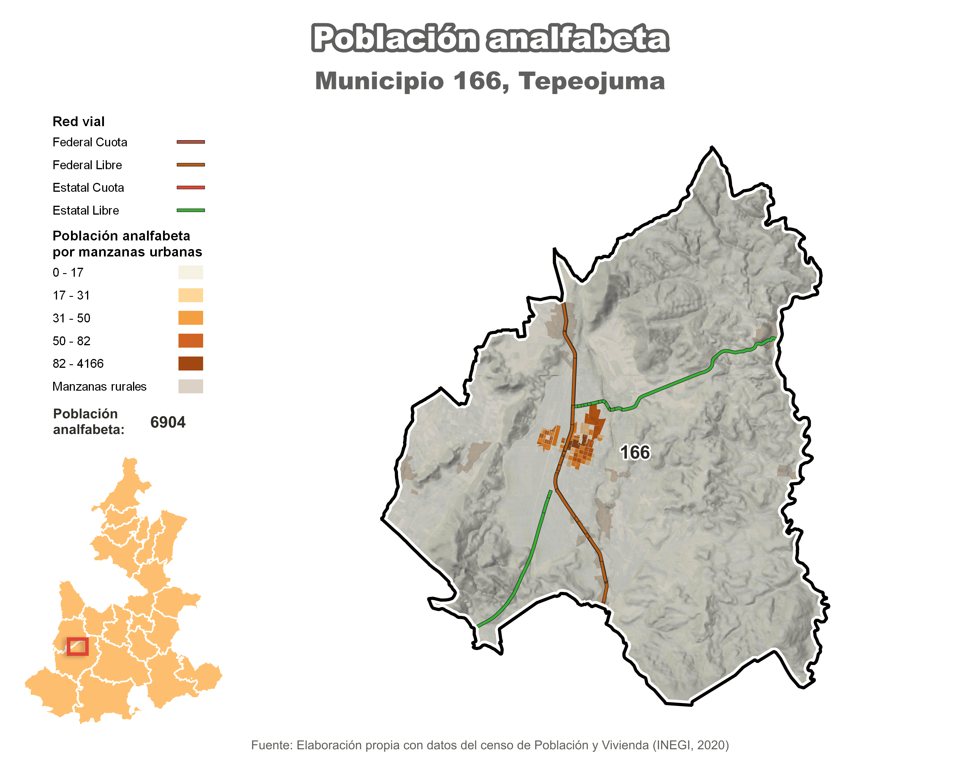 Biblioteca de Mapas - Población analfabeta municipio de Tepeojuma