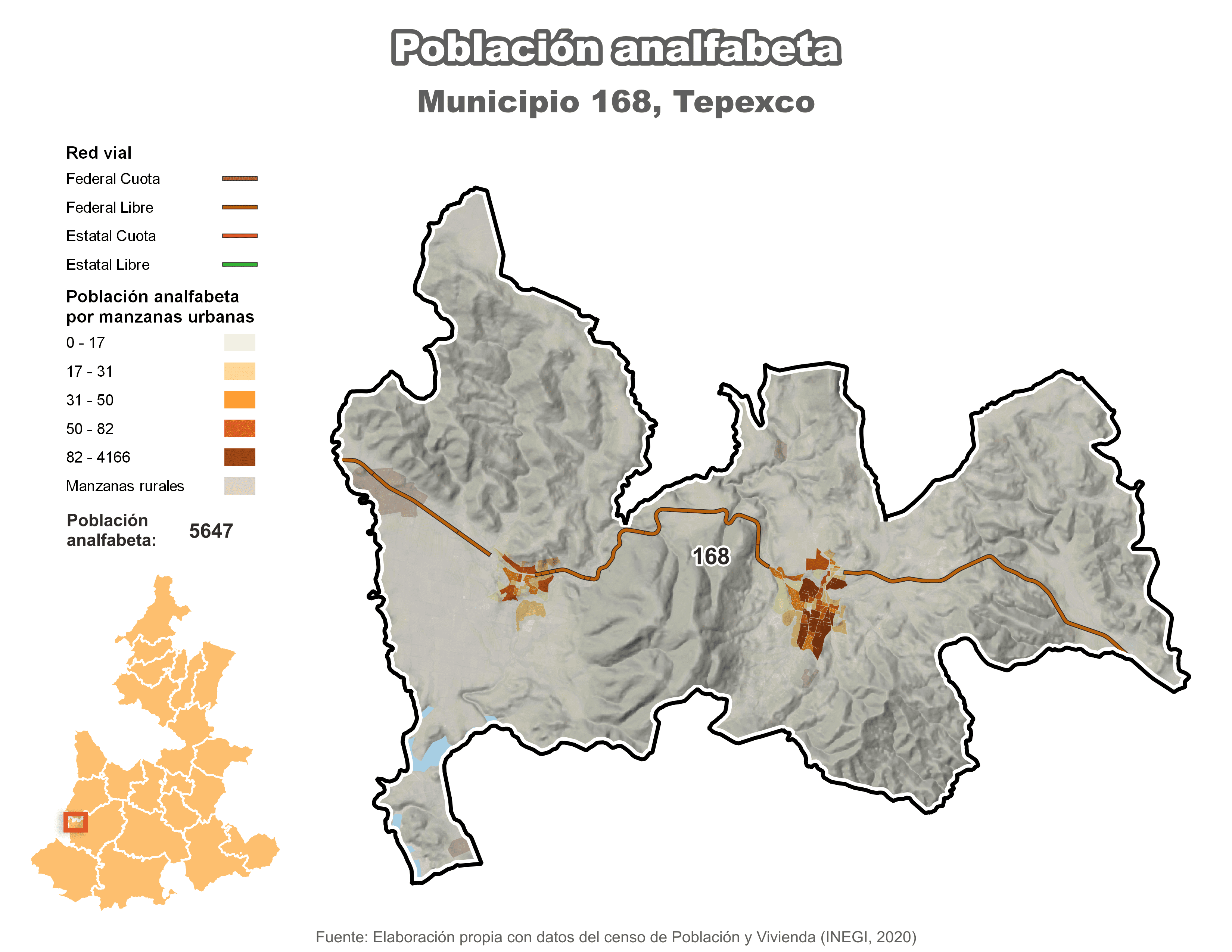 Biblioteca de Mapas - Población analfabeta municipio de Tepexco