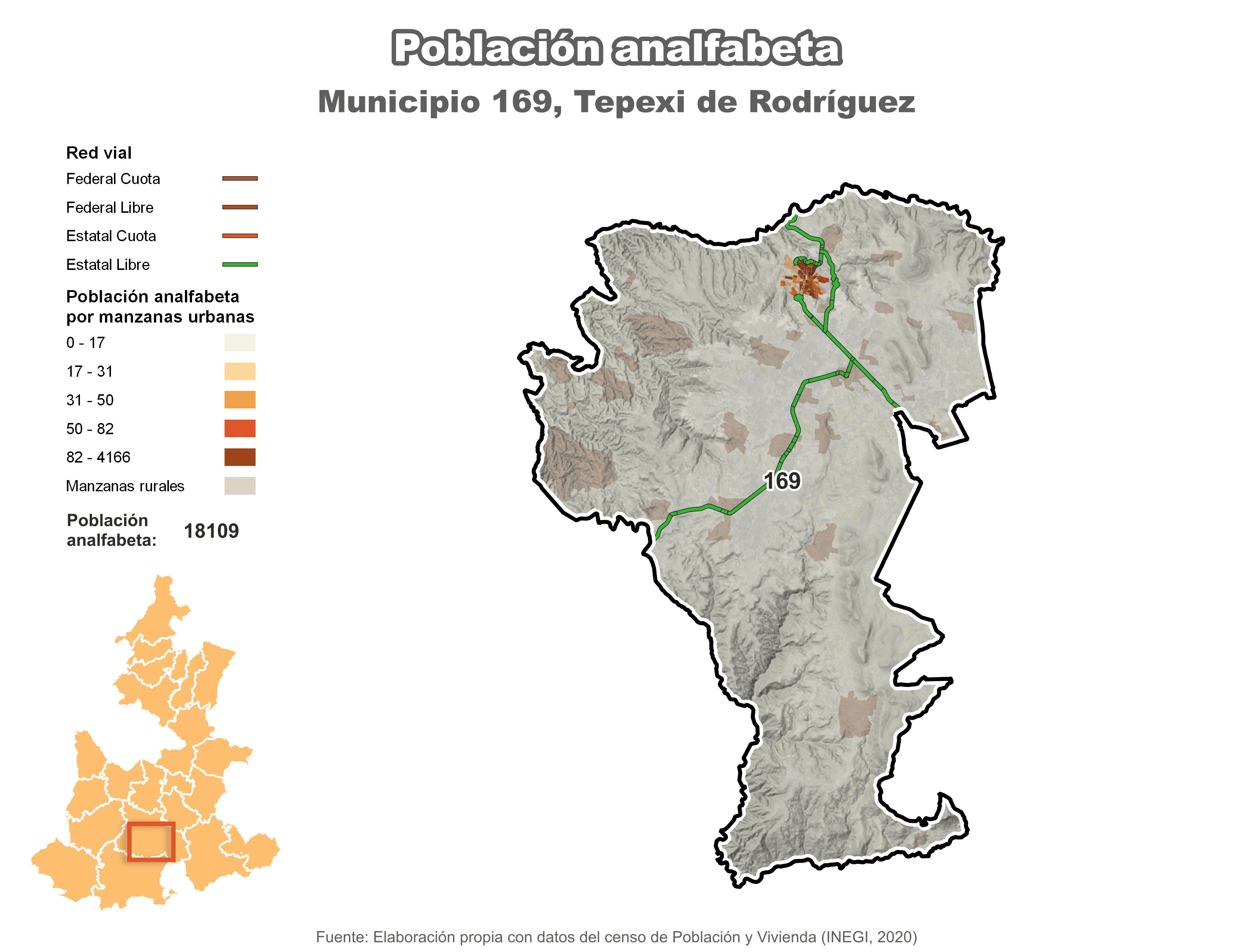 Biblioteca de Mapas - Población analfabeta municipio de Tepexi de Rodríguez