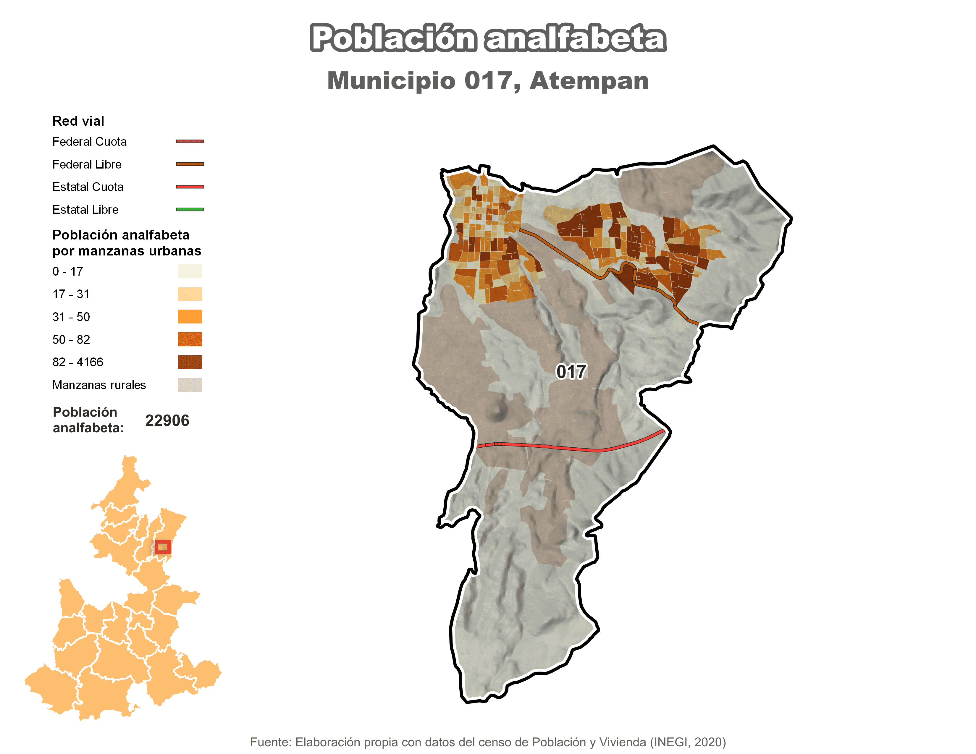 Biblioteca de Mapas - Población analfabeta municipio de Atempan