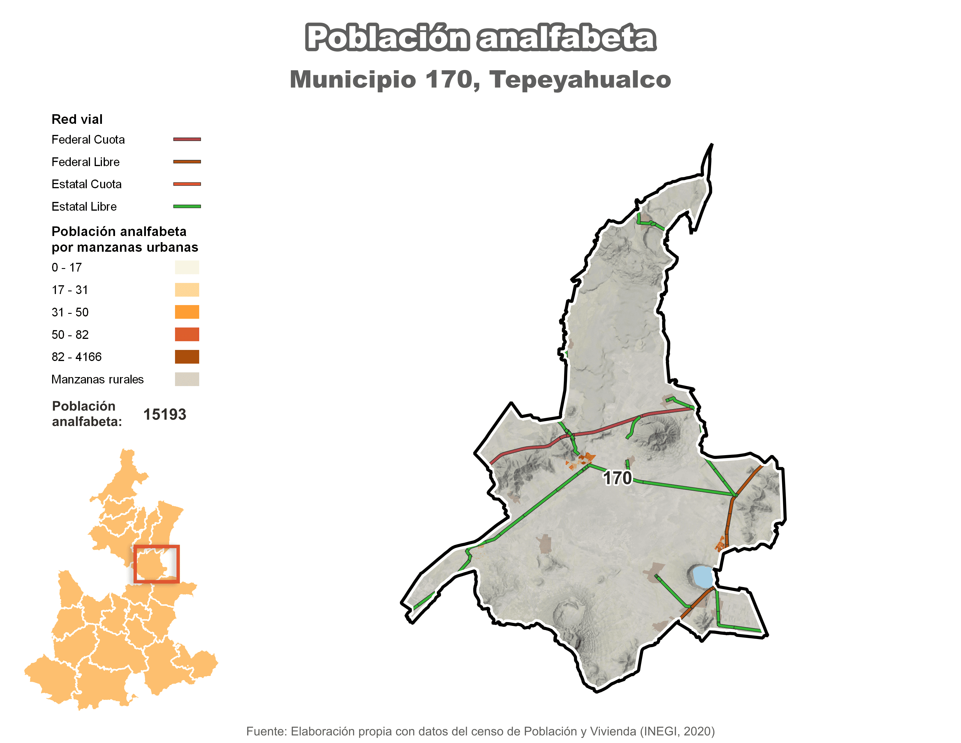 Biblioteca de Mapas - Población analfabeta municipio de Tepeyahualco