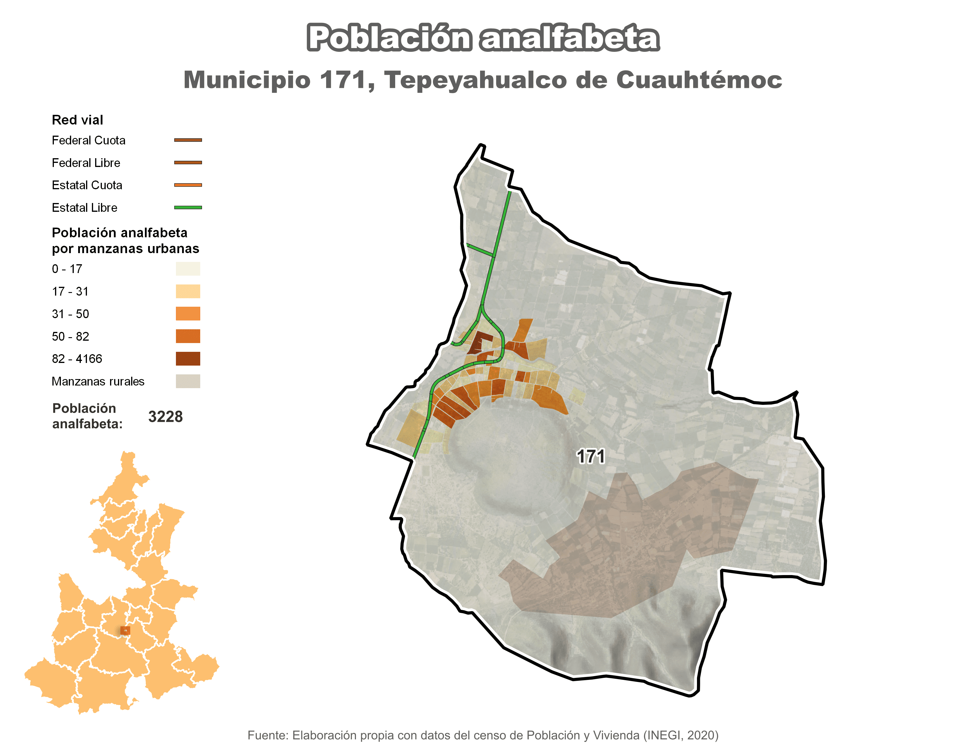 Biblioteca de Mapas - Población analfabeta municipio de Tepeyahualco de Cuauhtémoc