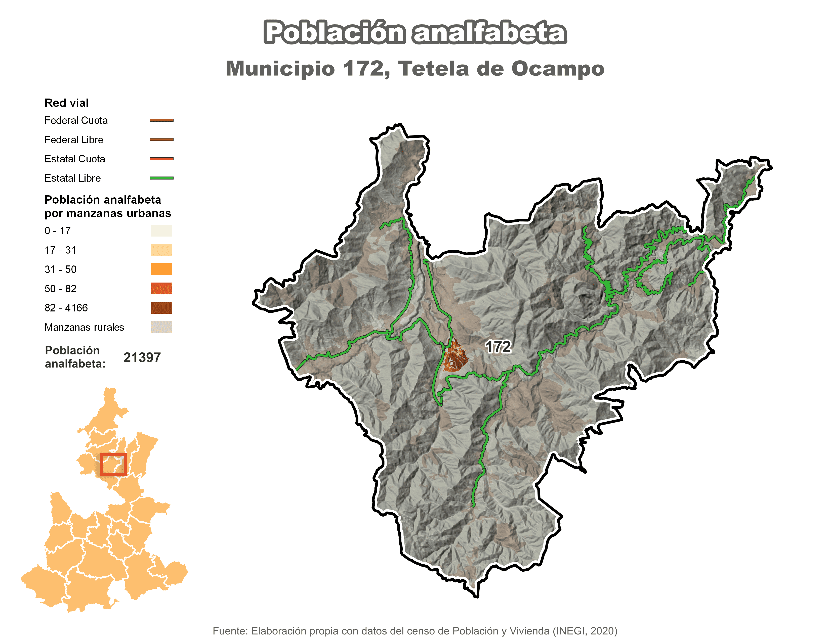 Biblioteca de Mapas - Población analfabeta municipio de Tetela de Ocampo