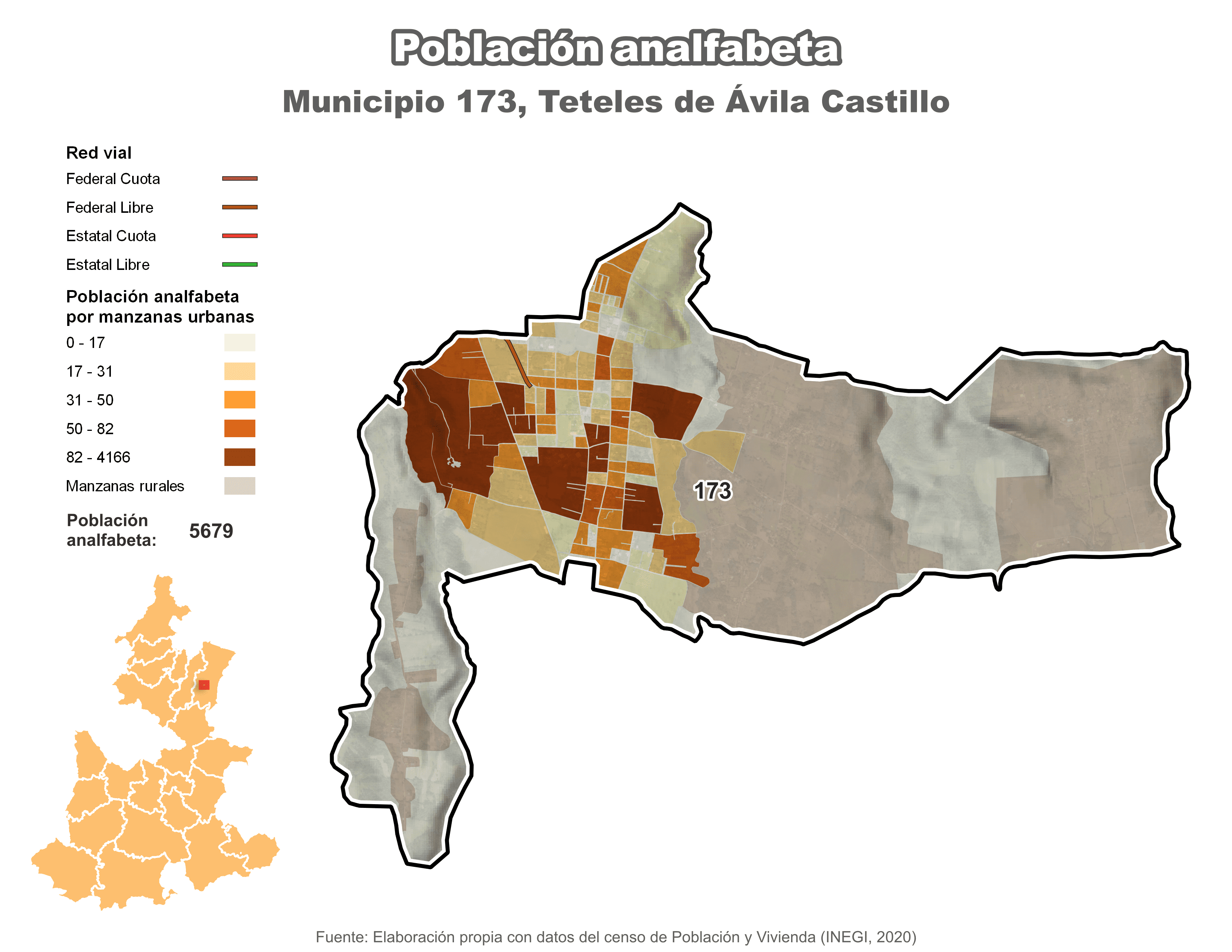 Biblioteca de Mapas - Población analfabeta municipio de Teteles de Ávila Castillo