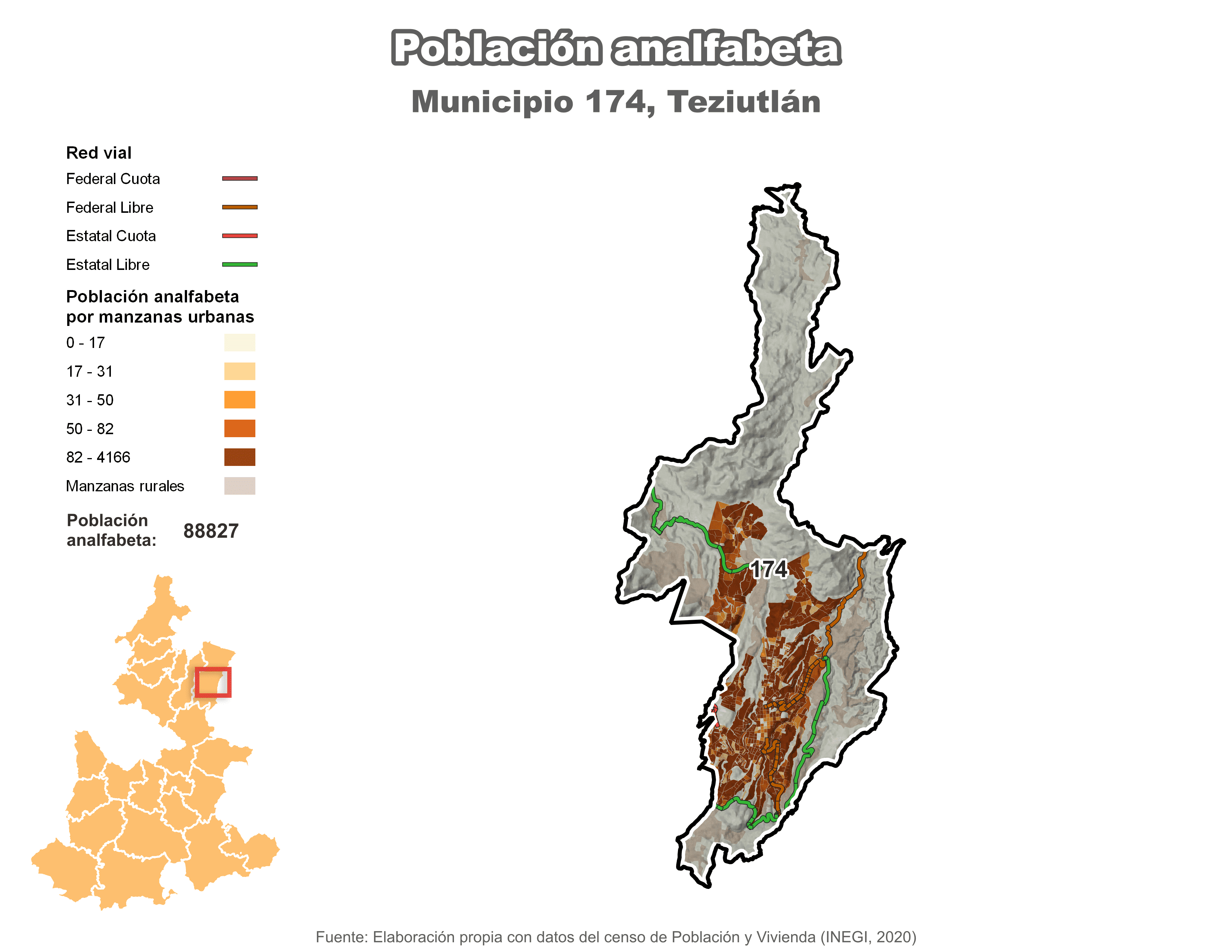 Biblioteca de Mapas - Población analfabeta municipio de Teziutlán