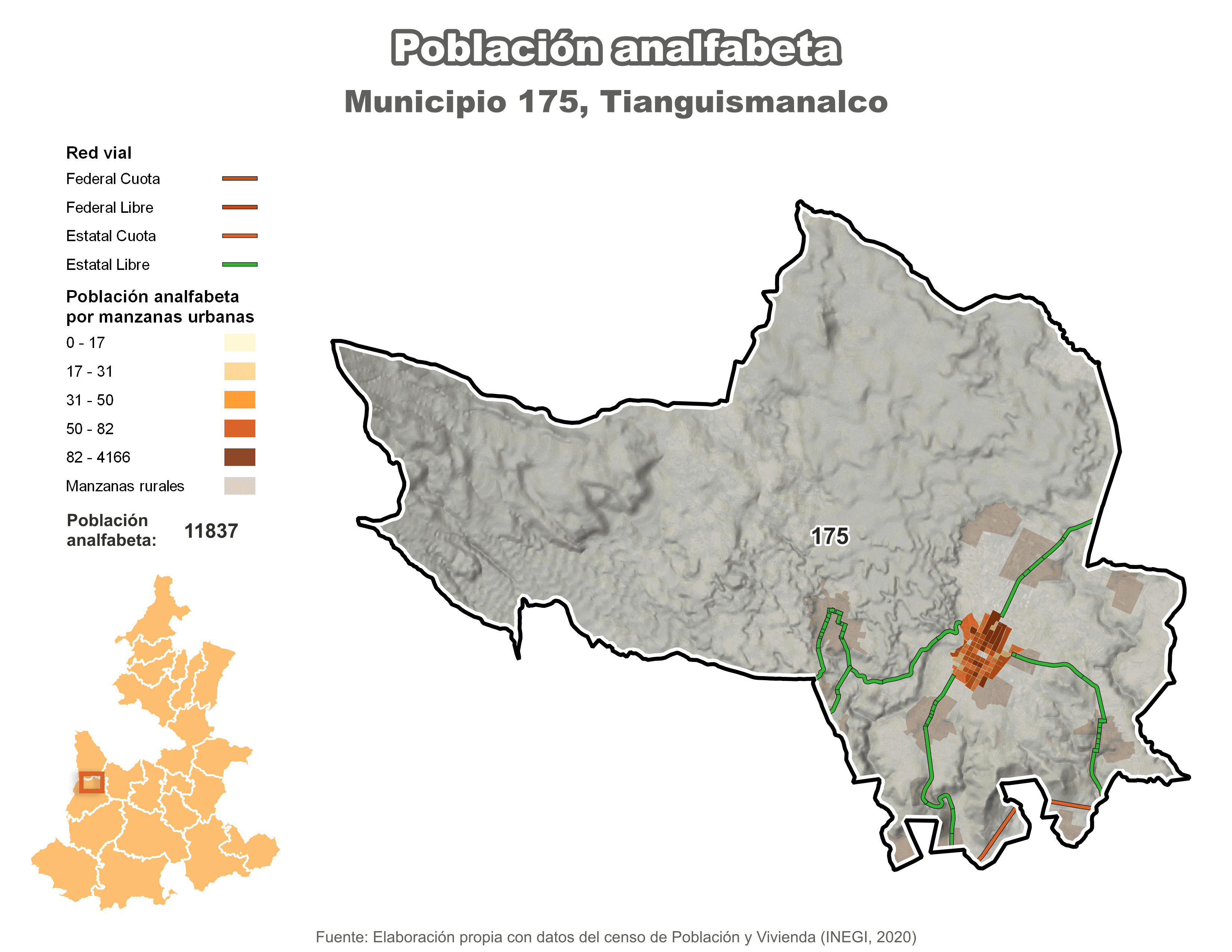 Biblioteca de Mapas - Población analfabeta municipio de Tianguismanalco