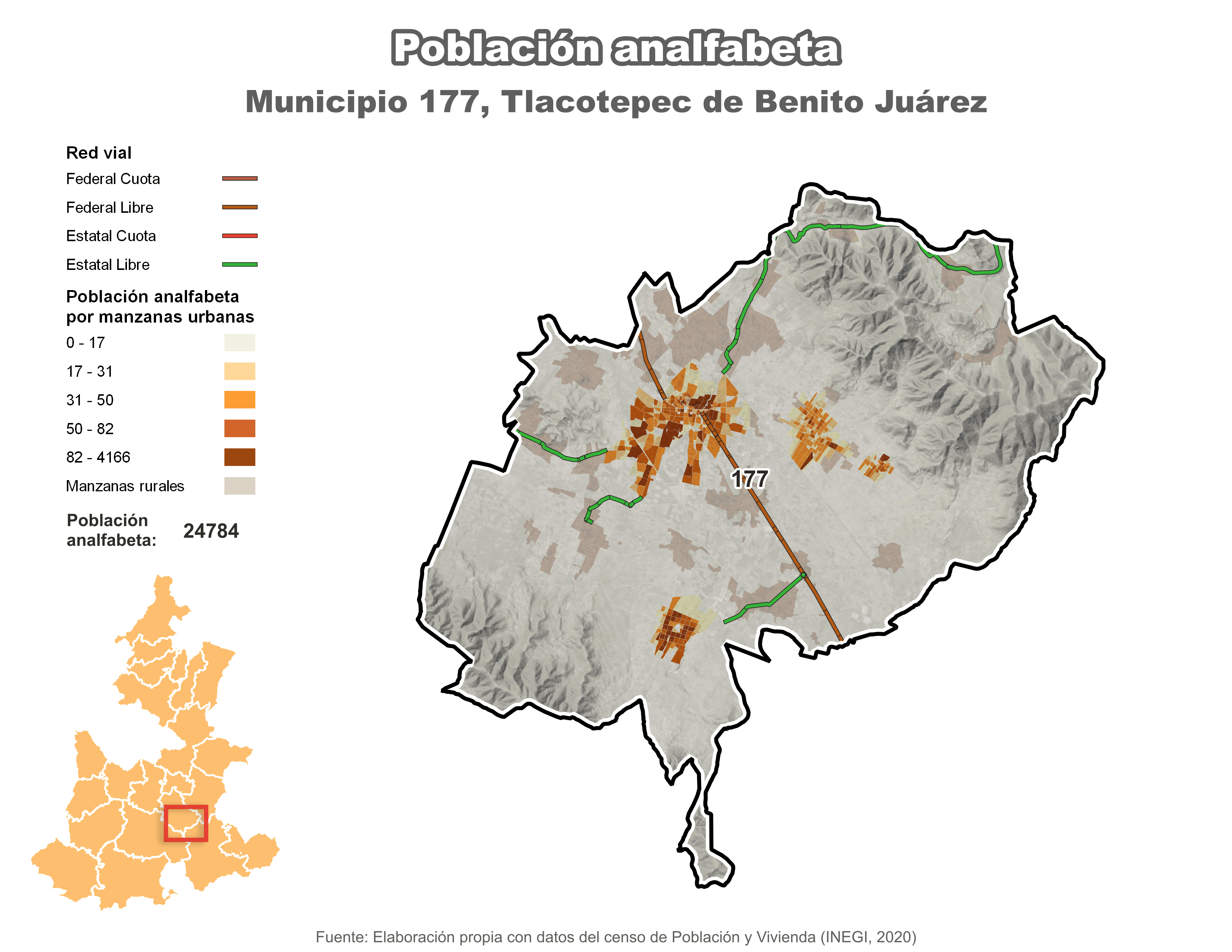 Biblioteca de Mapas - Población analfabeta municipio de Tlacotepec de Benito Juárez