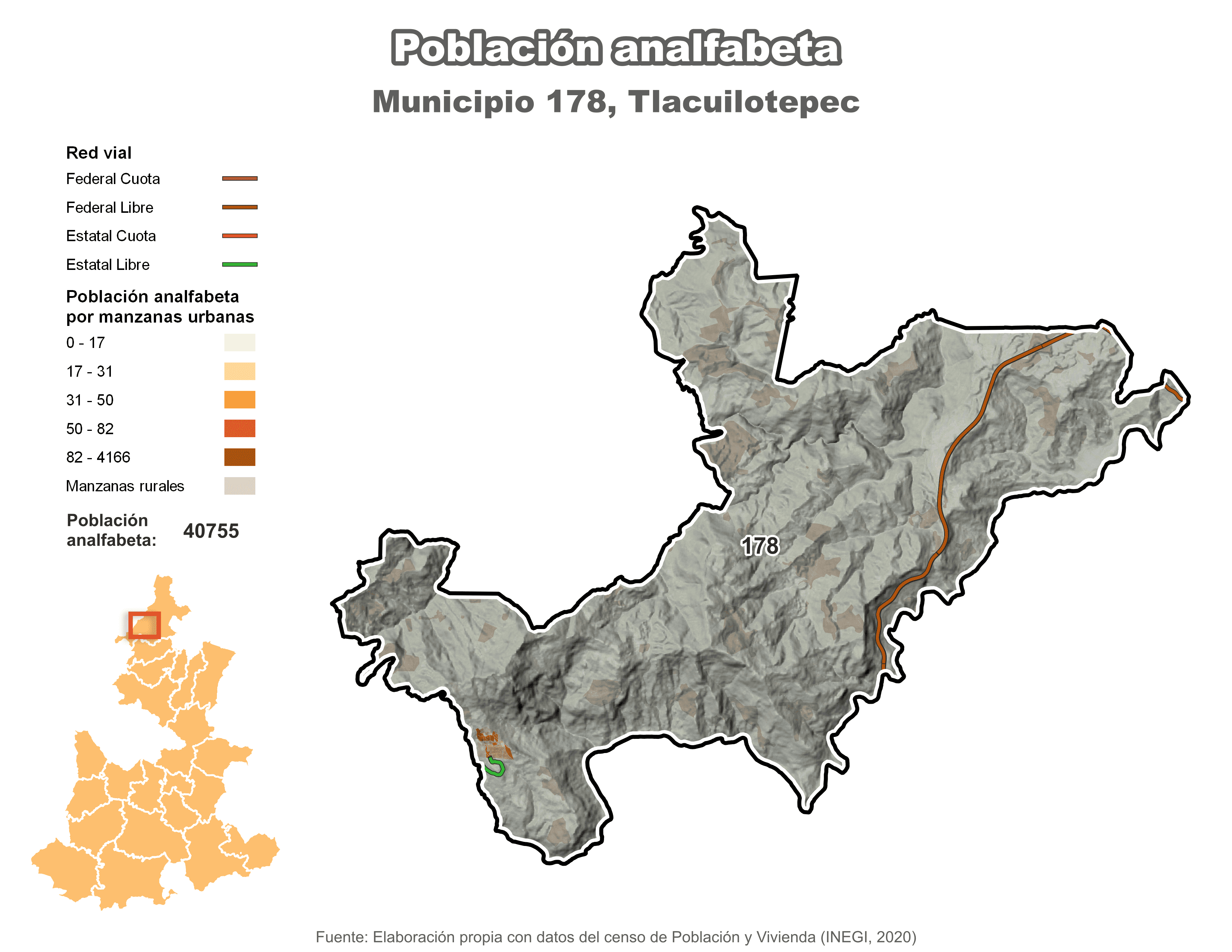 Biblioteca de Mapas - Población analfabeta municipio de Tlacuilotepec