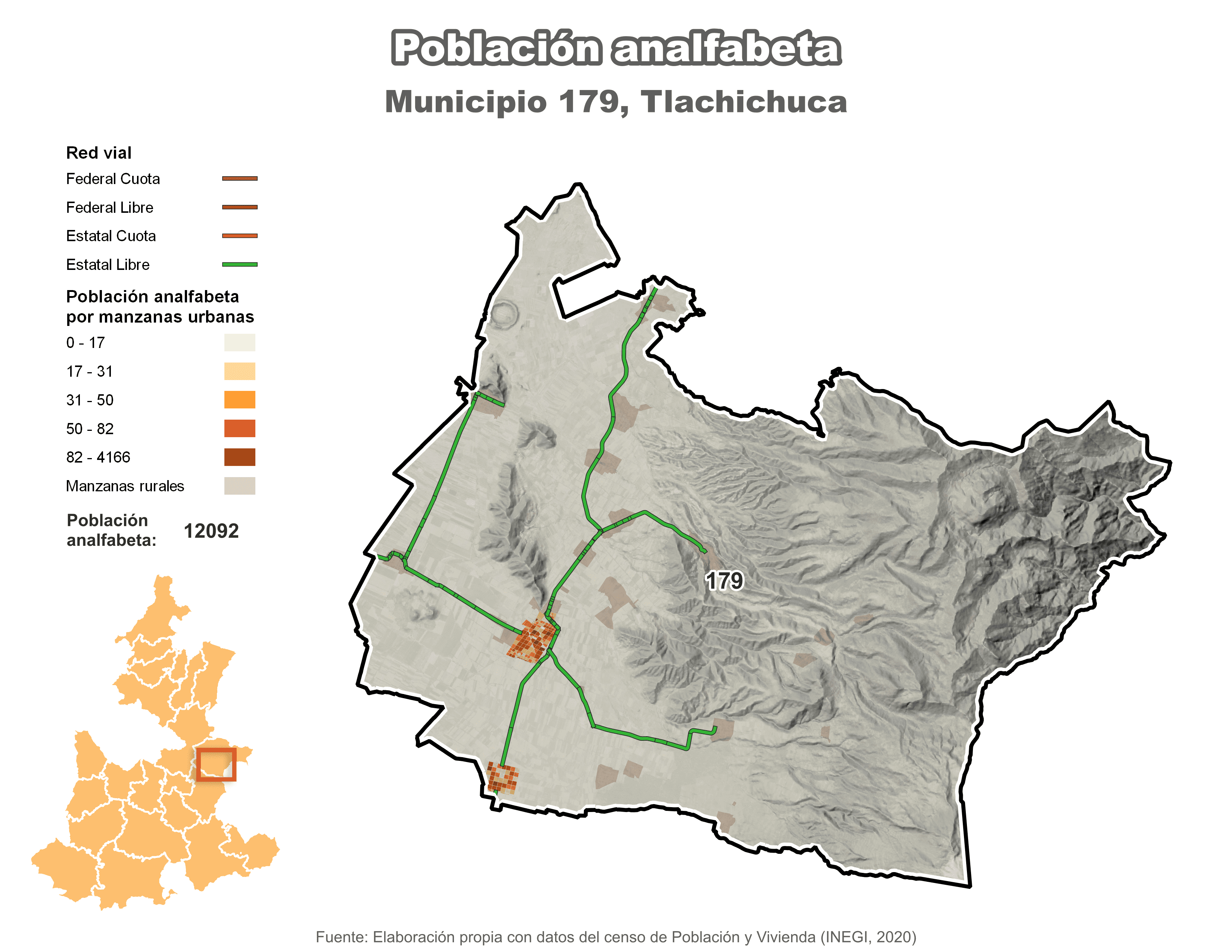 Biblioteca de Mapas - Población analfabeta municipio de Tlachichuca