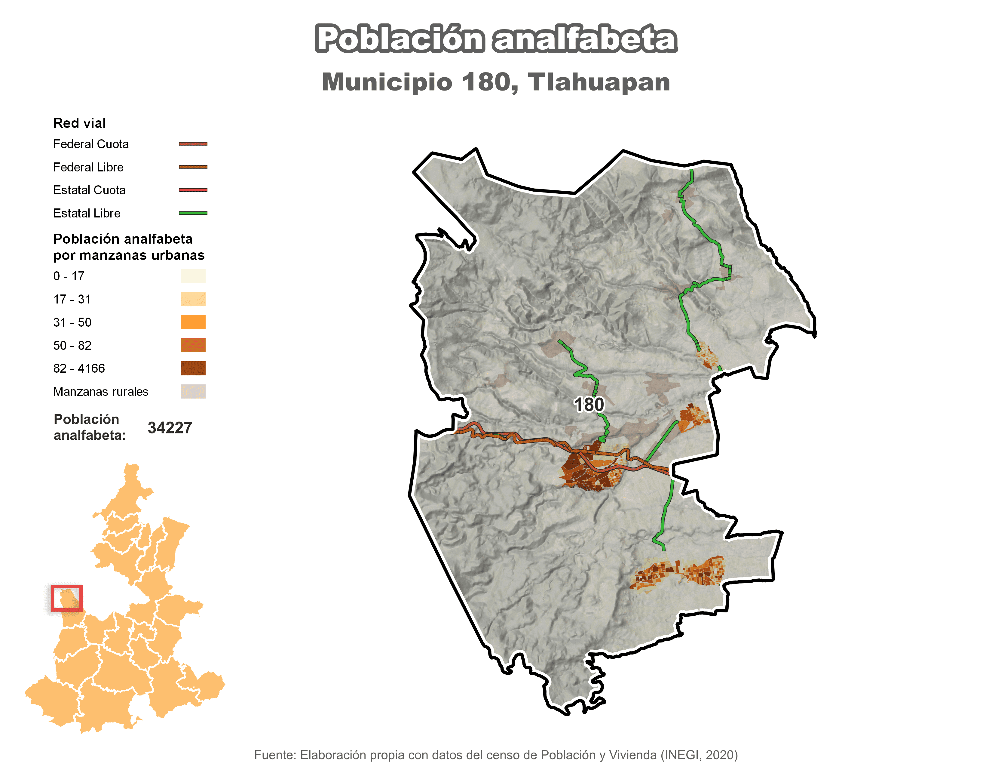 Biblioteca de Mapas - Población analfabeta municipio de Tlahuapan