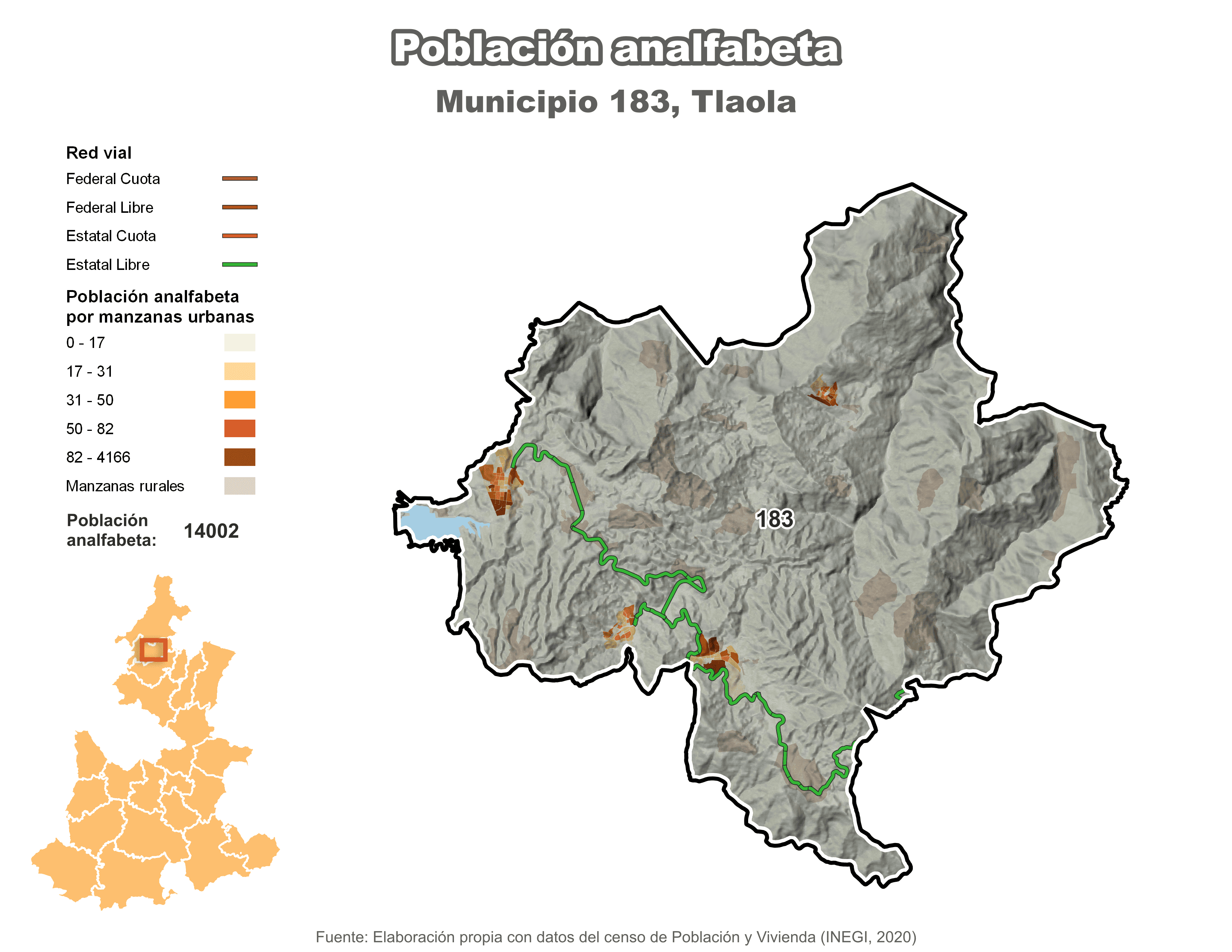 Biblioteca de Mapas - Población analfabeta municipio de Tlaola