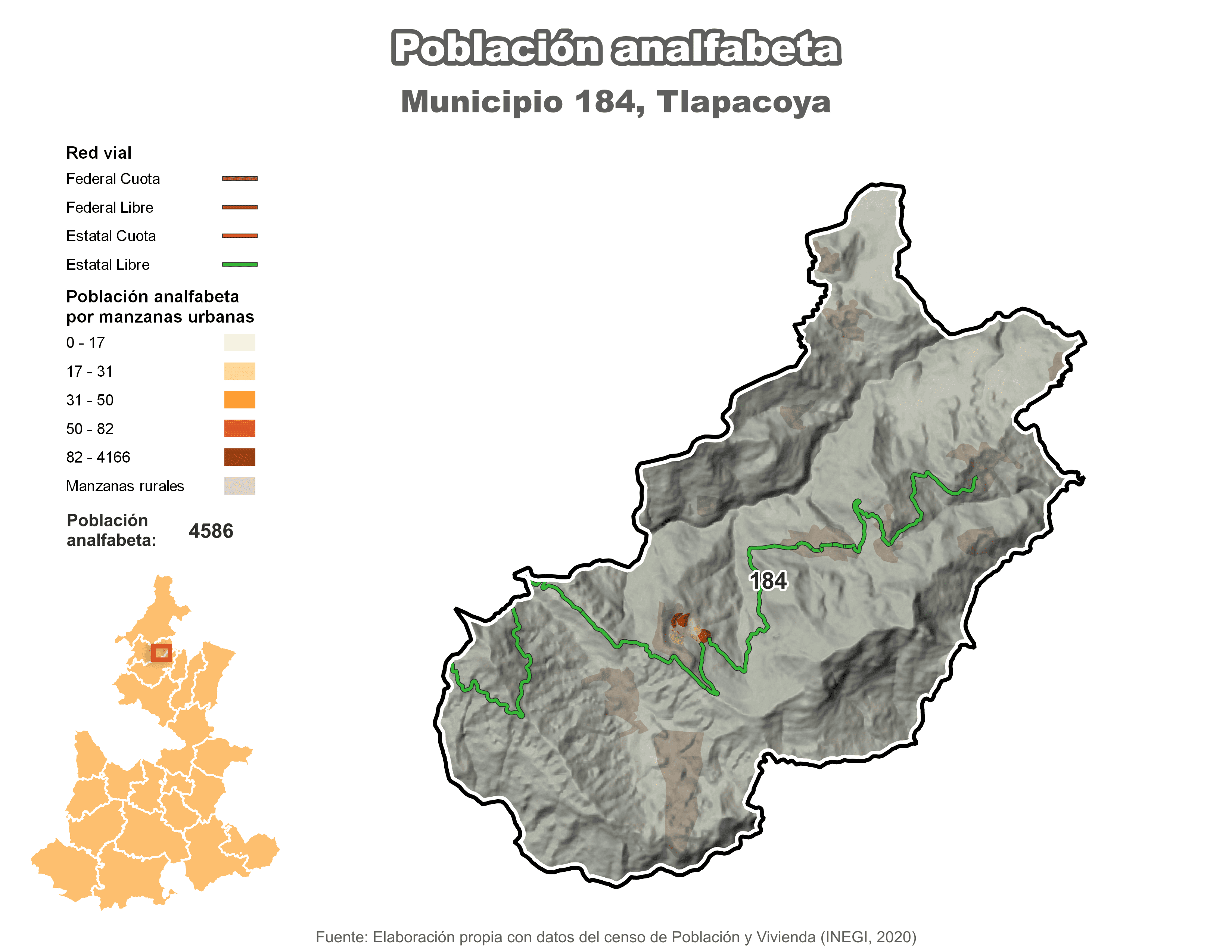 Biblioteca de Mapas - Población analfabeta municipio de Tlapacoya