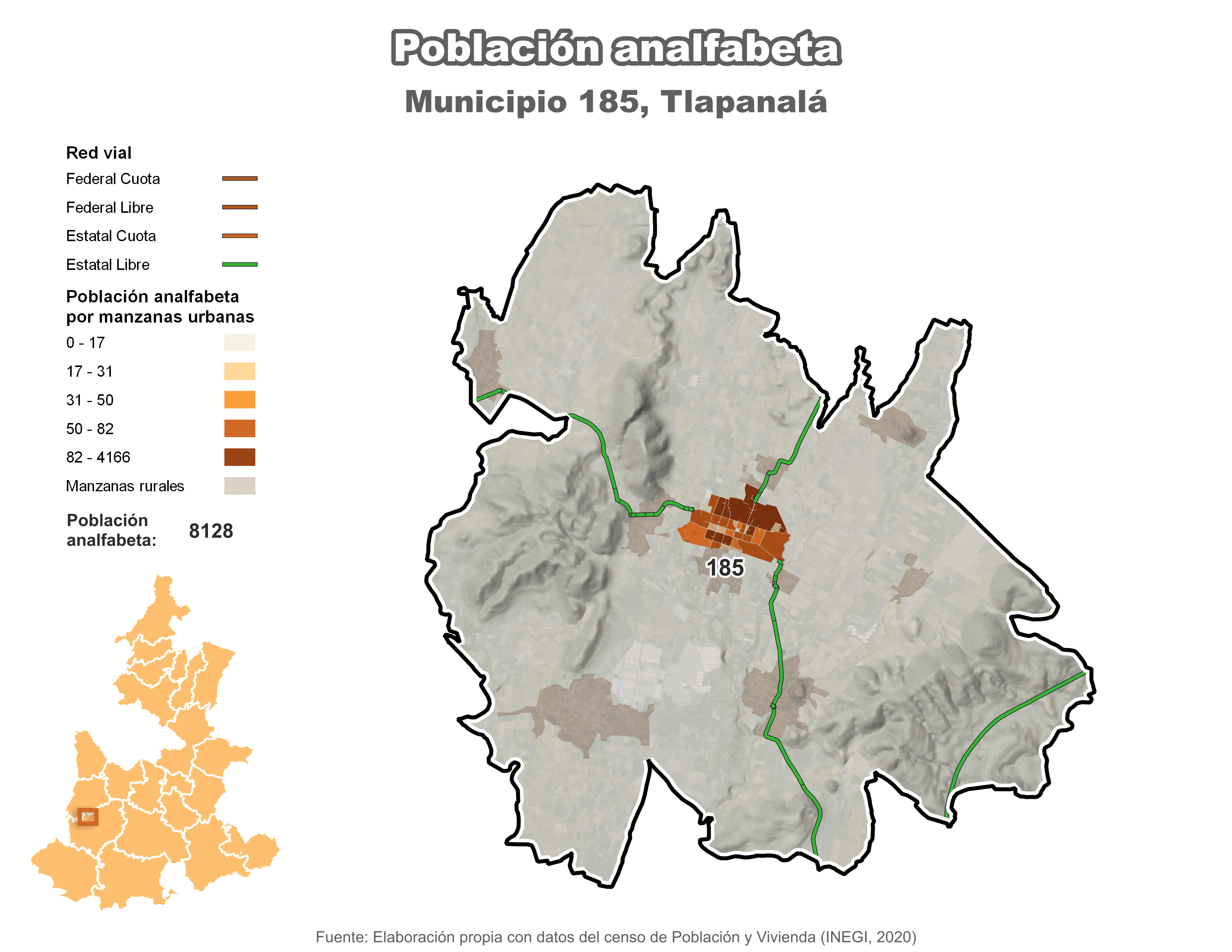 Biblioteca de Mapas - Población analfabeta municipio de Tlapanalá