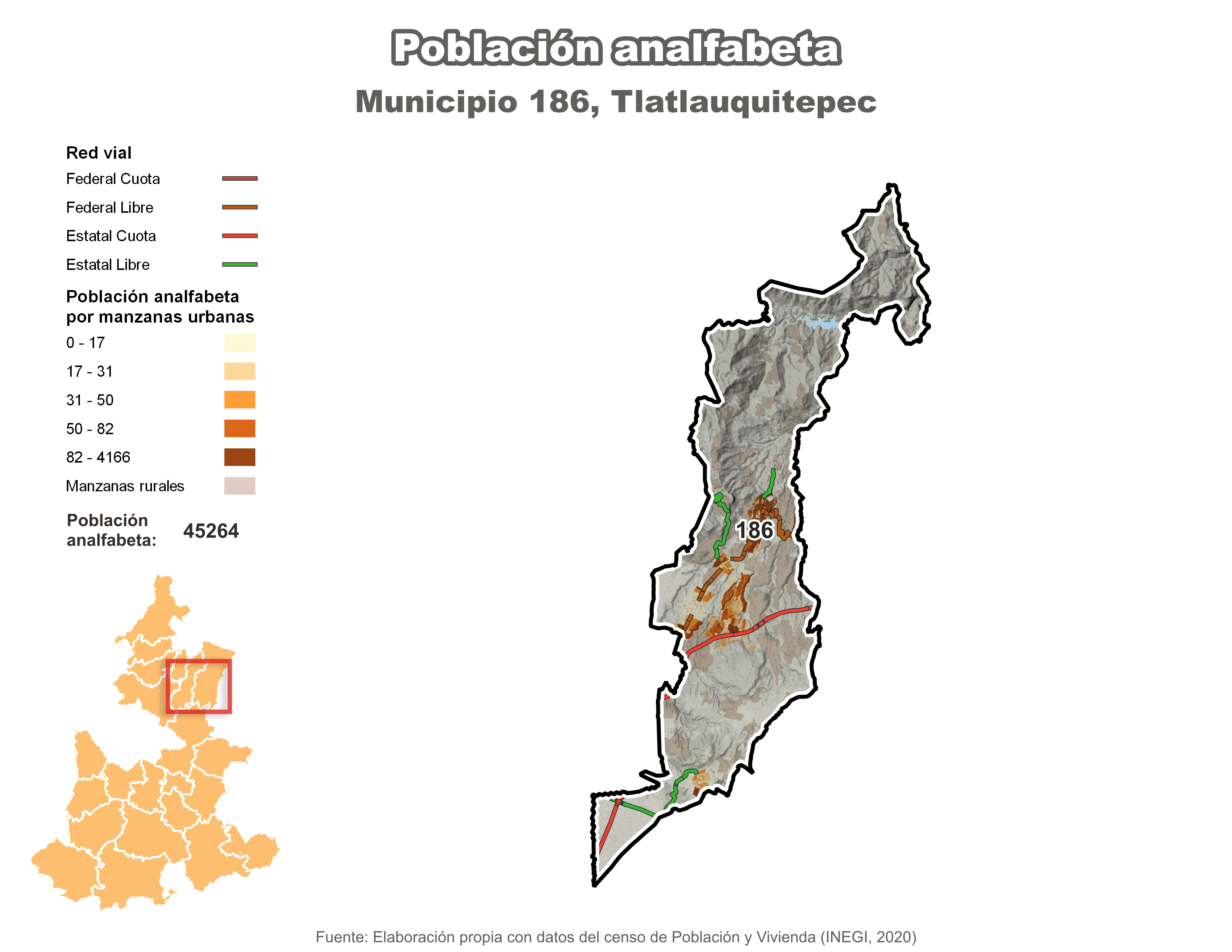 Biblioteca de Mapas - Población analfabeta municipio de Tlatlauquitepec