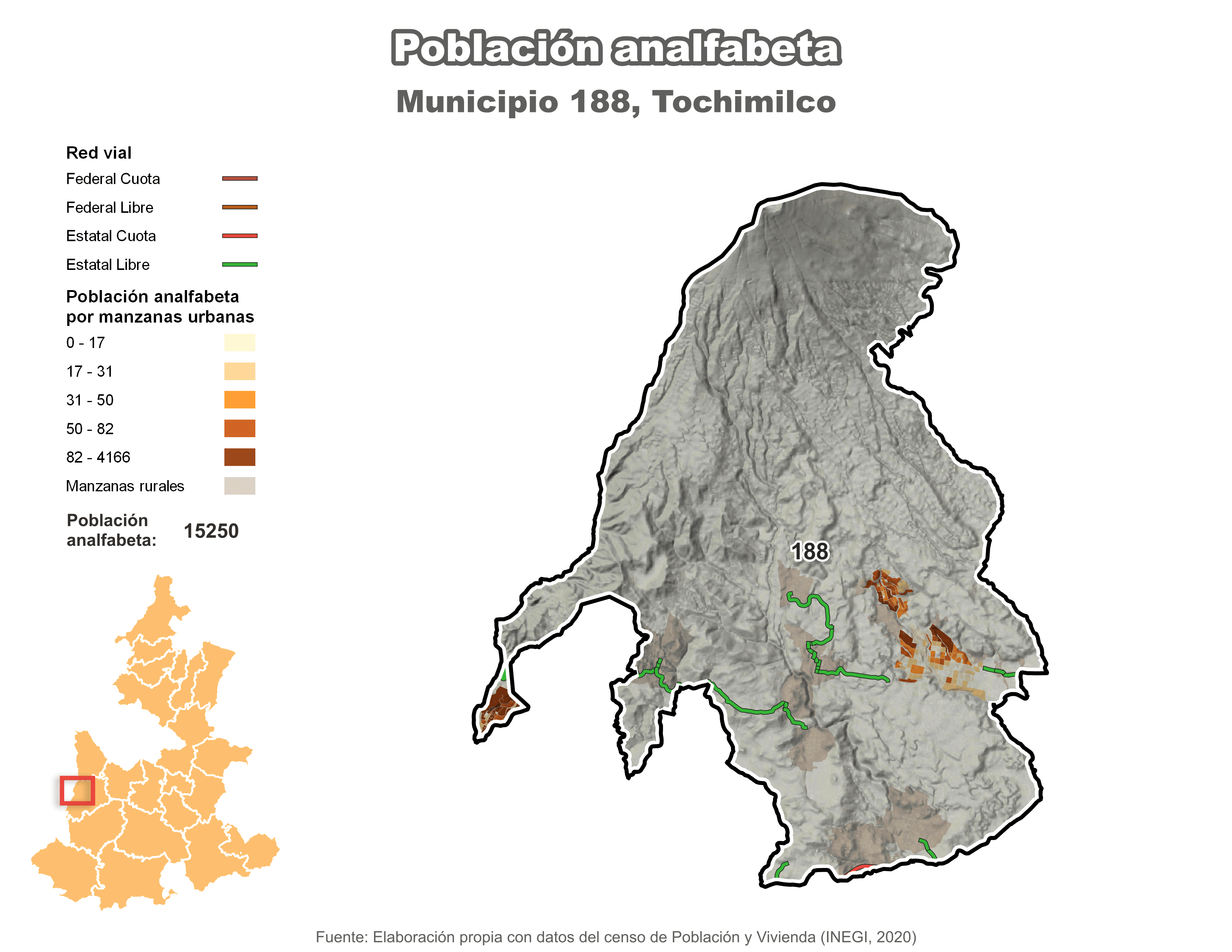 Biblioteca de Mapas - Población analfabeta municipio de Tochimilco