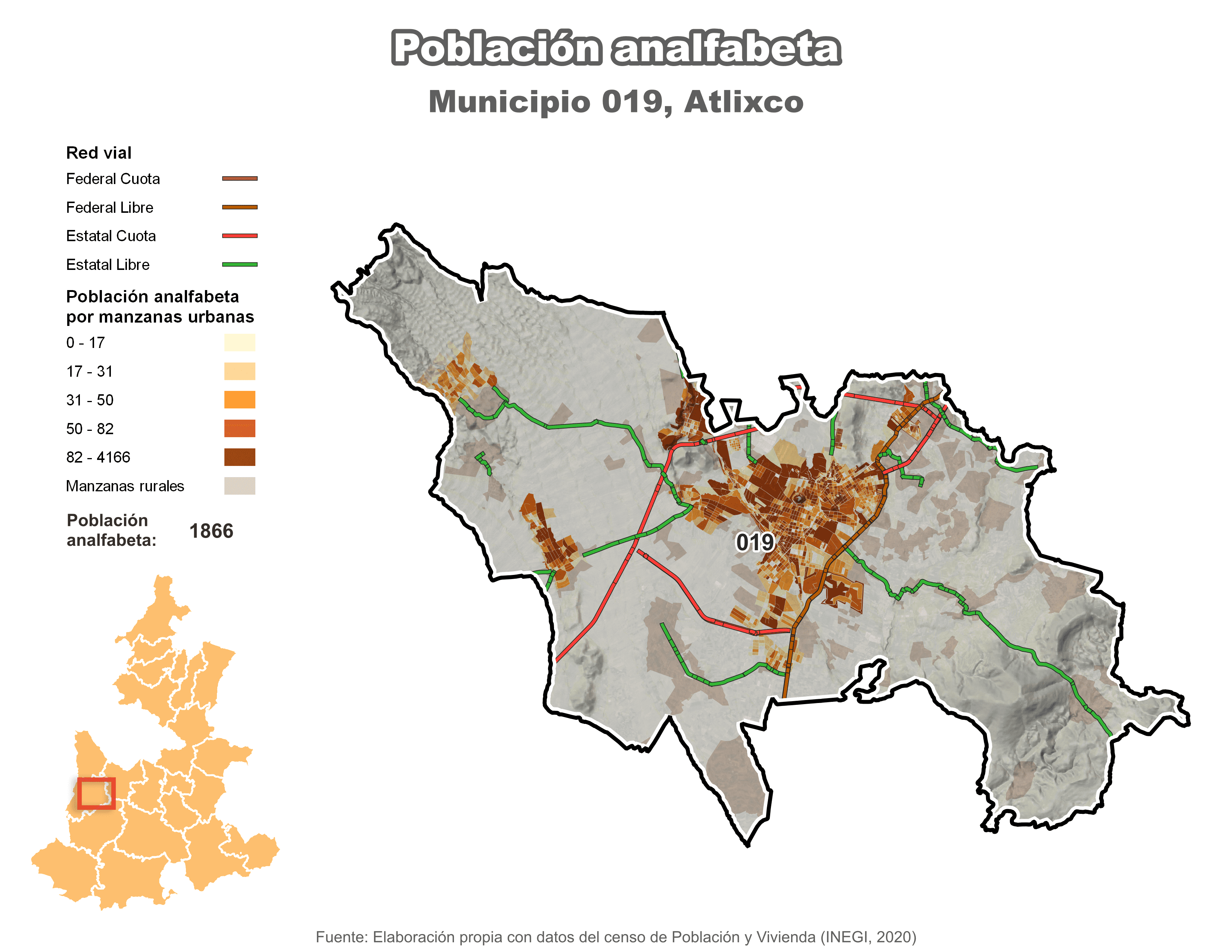 Biblioteca de Mapas - Población analfabeta municipio de Atlixco