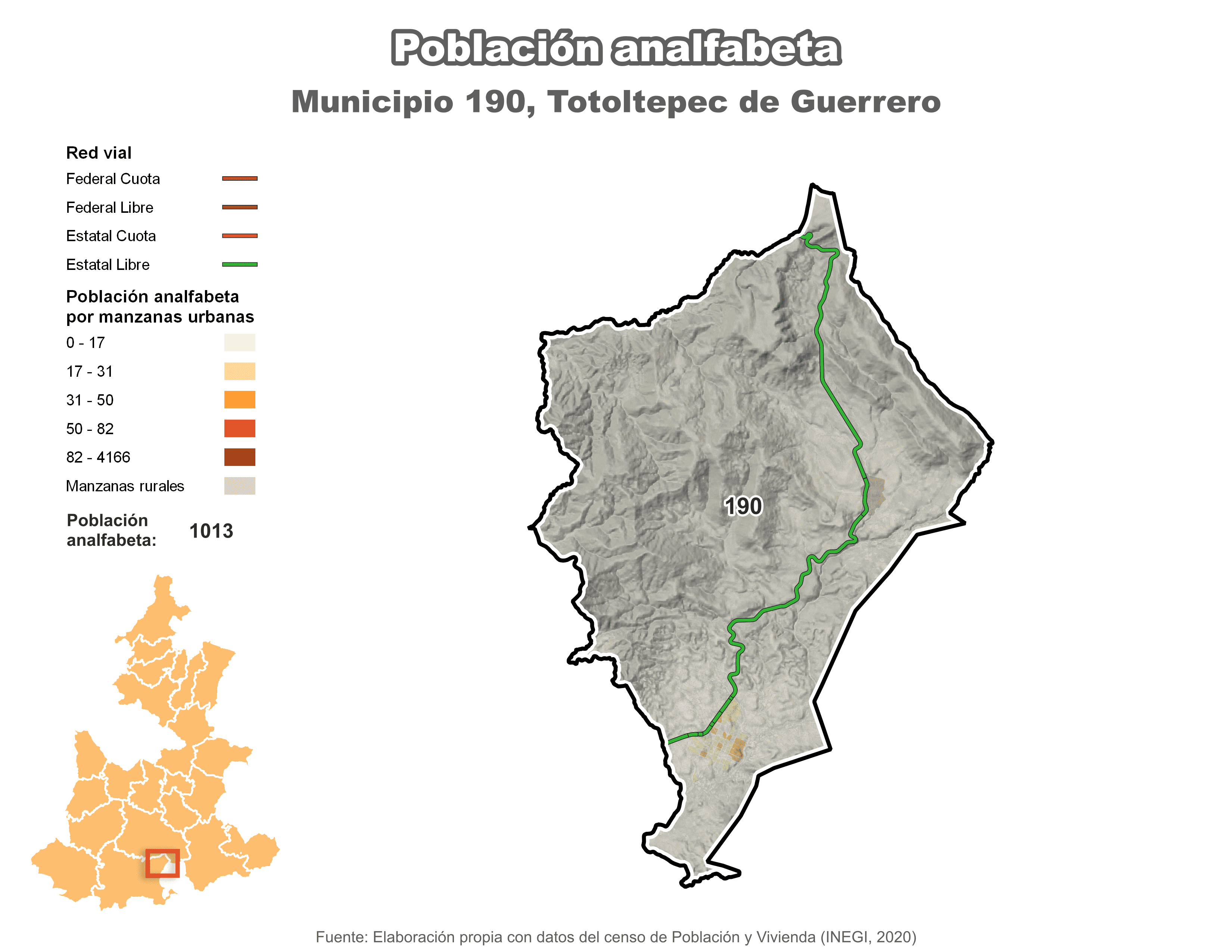 Biblioteca de Mapas - Población analfabeta municipio de Totoltepec de Guerrero