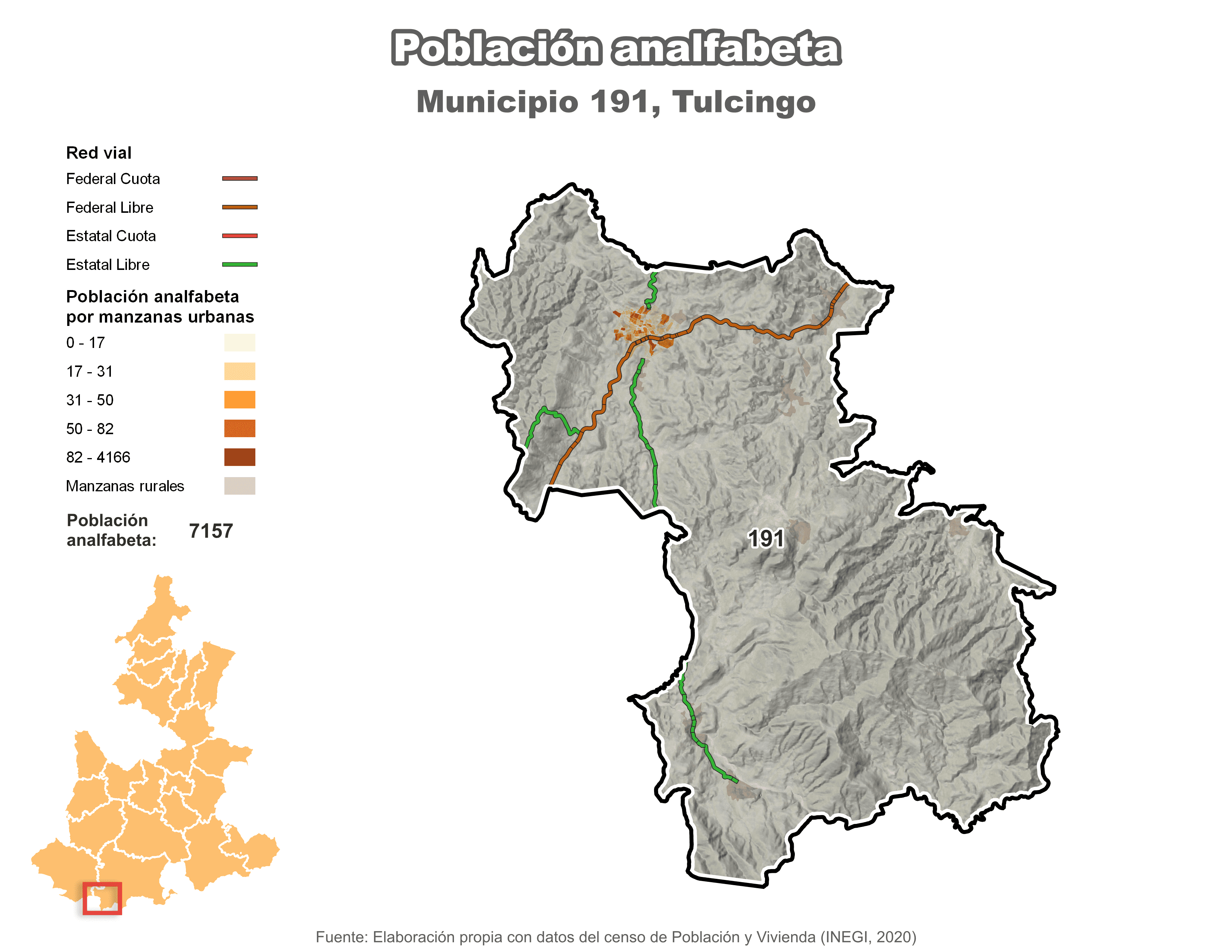 Biblioteca de Mapas - Población analfabeta municipio de Tulcingo