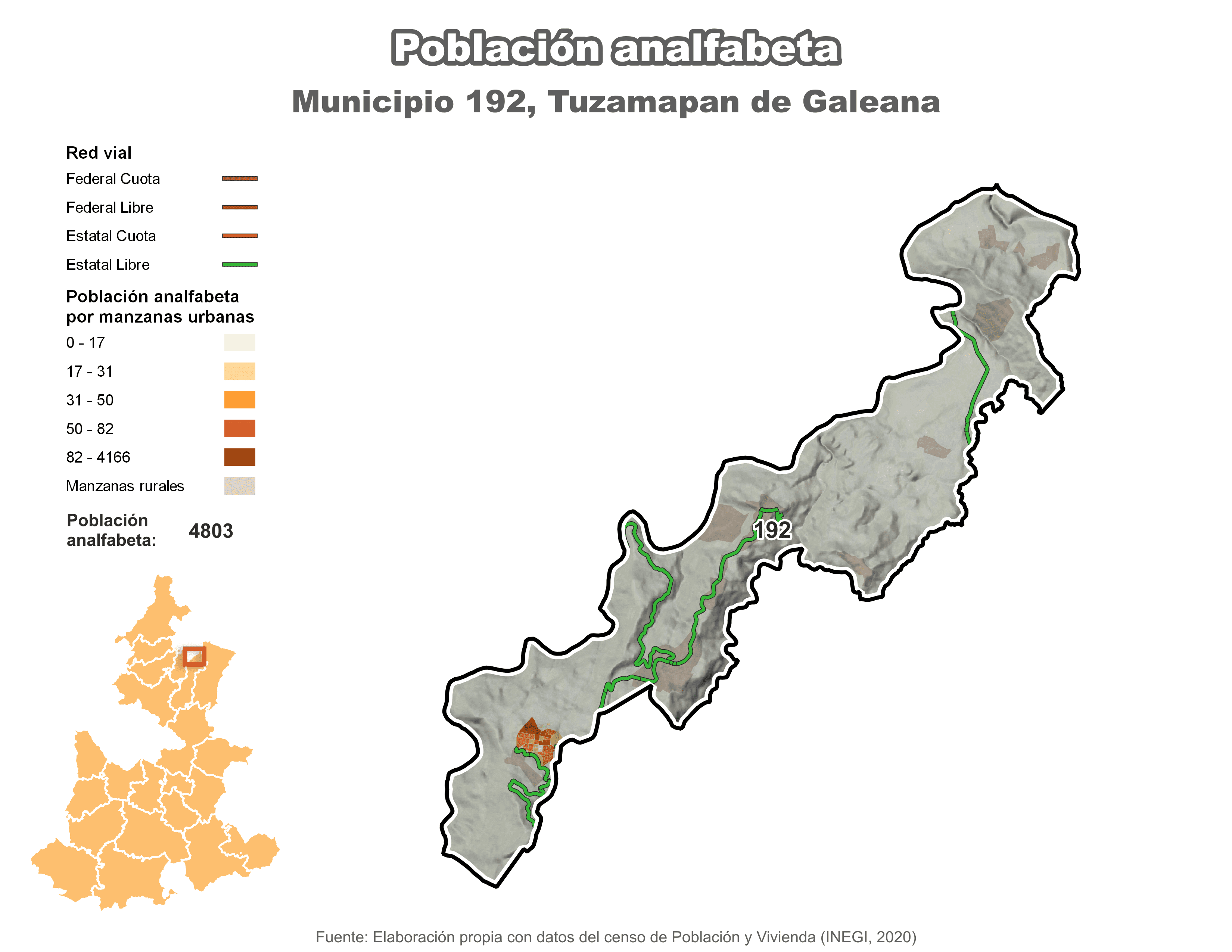 Biblioteca de Mapas - Población analfabeta municipio de Tuzamapan de Galeana